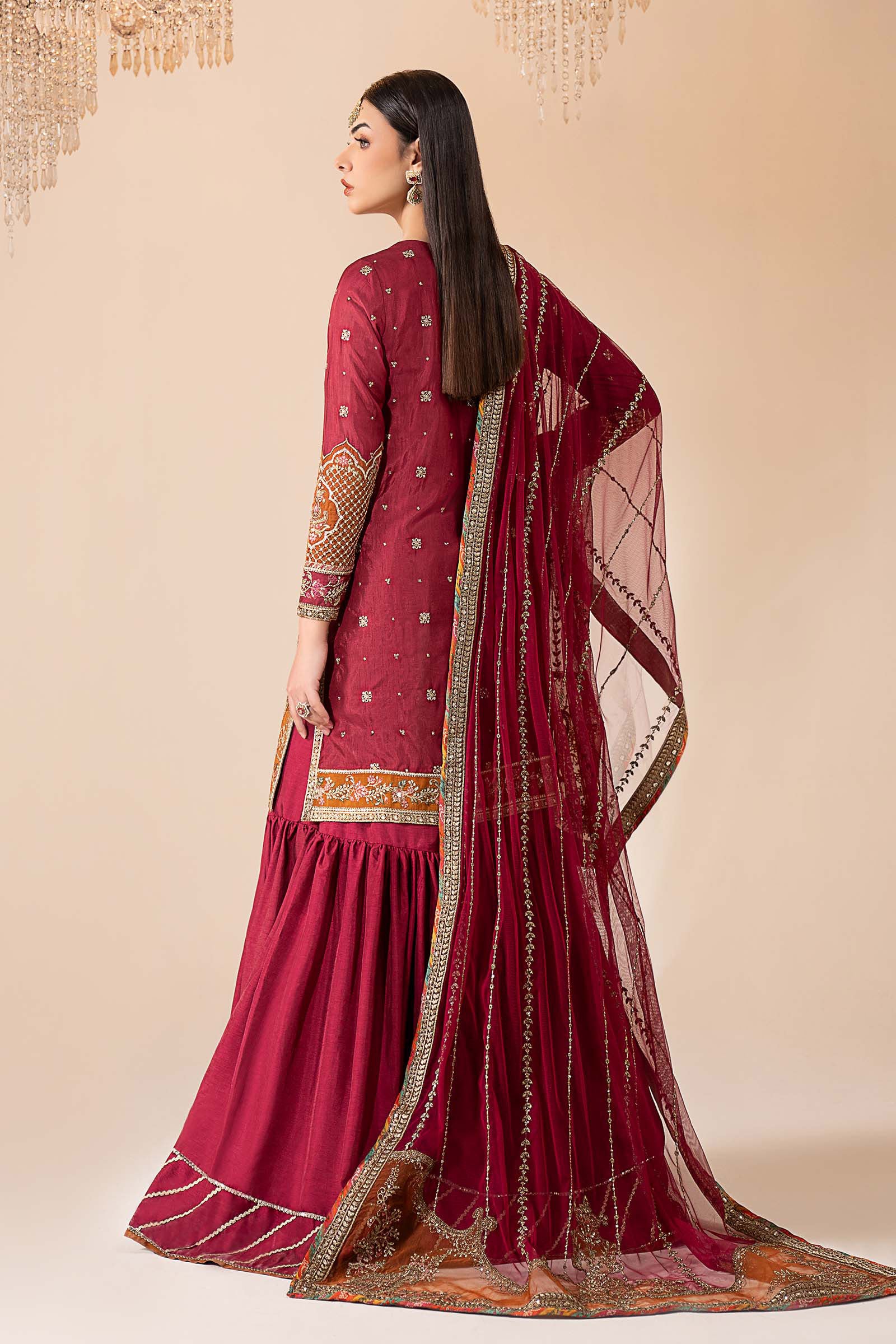 3 Piece Embroidered Raw Silk Suit