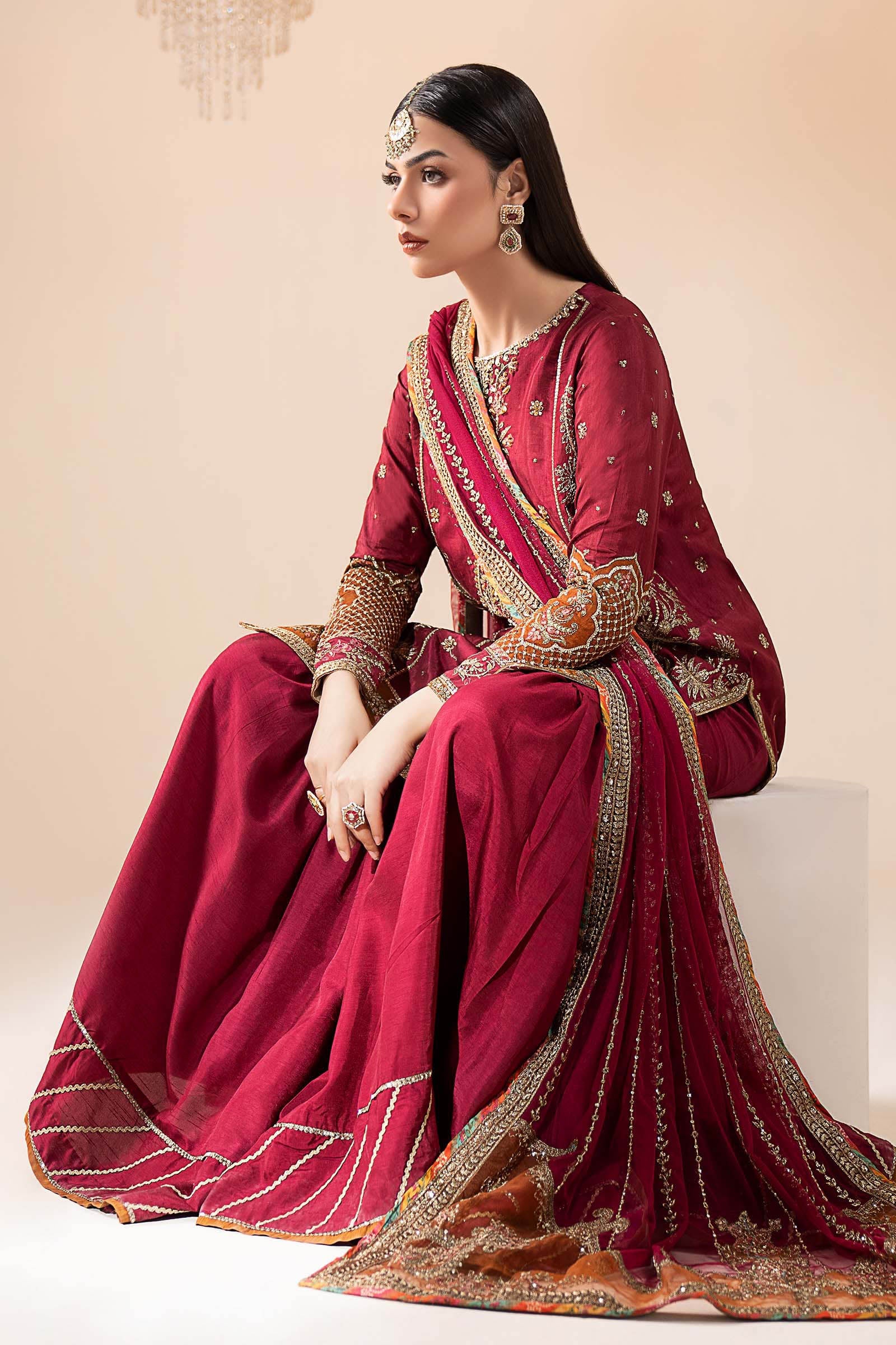 3 Piece Embroidered Raw Silk Suit