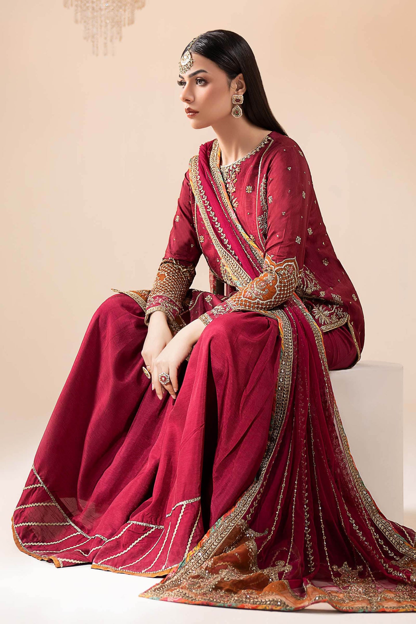 3 Piece Embroidered Raw Silk Suit