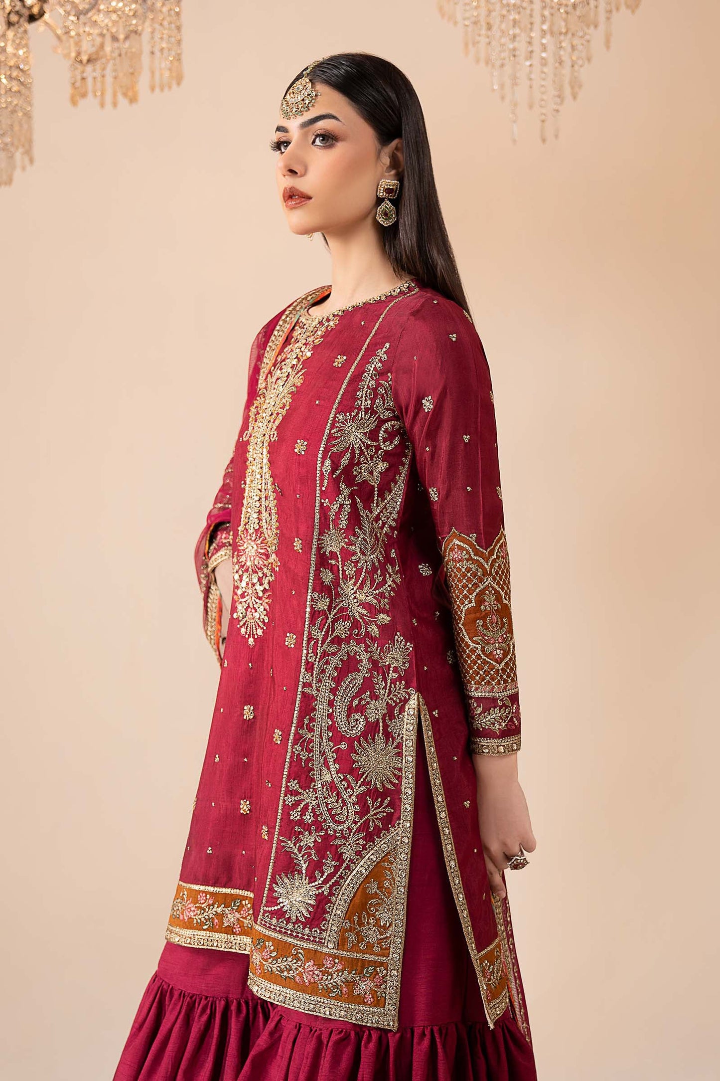 3 Piece Embroidered Raw Silk Suit