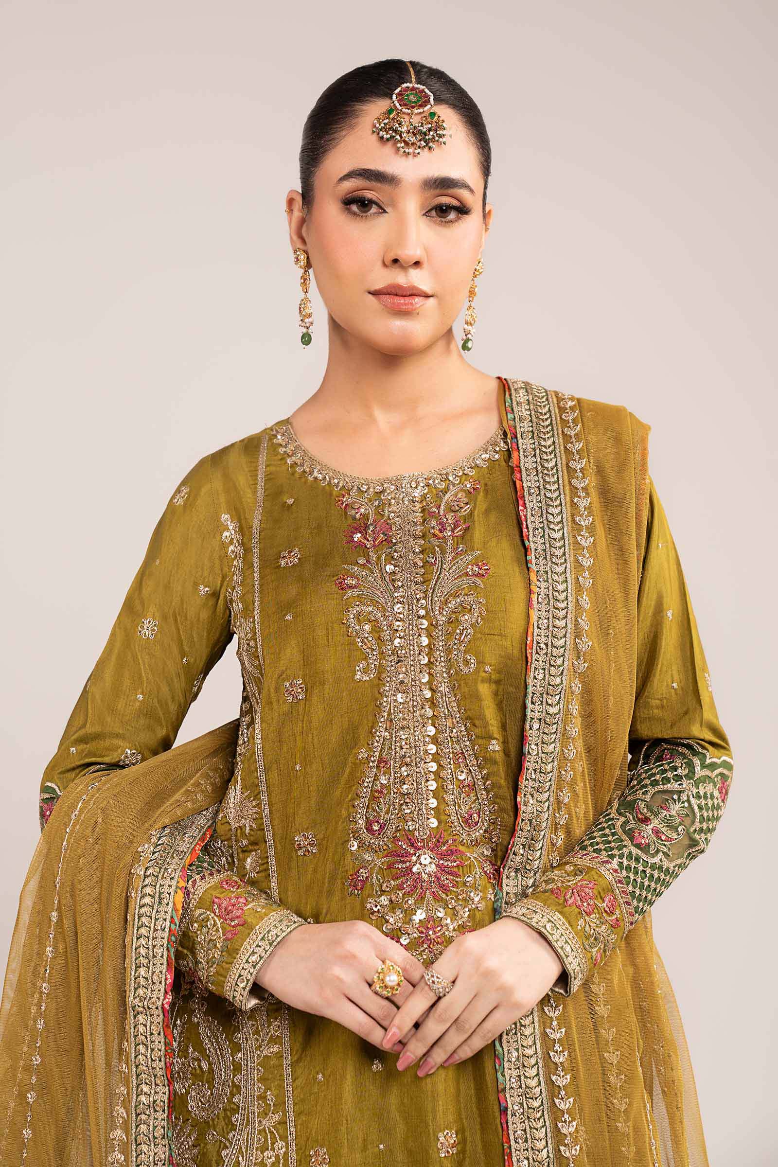 3 Piece Embroidered Raw Silk Suit