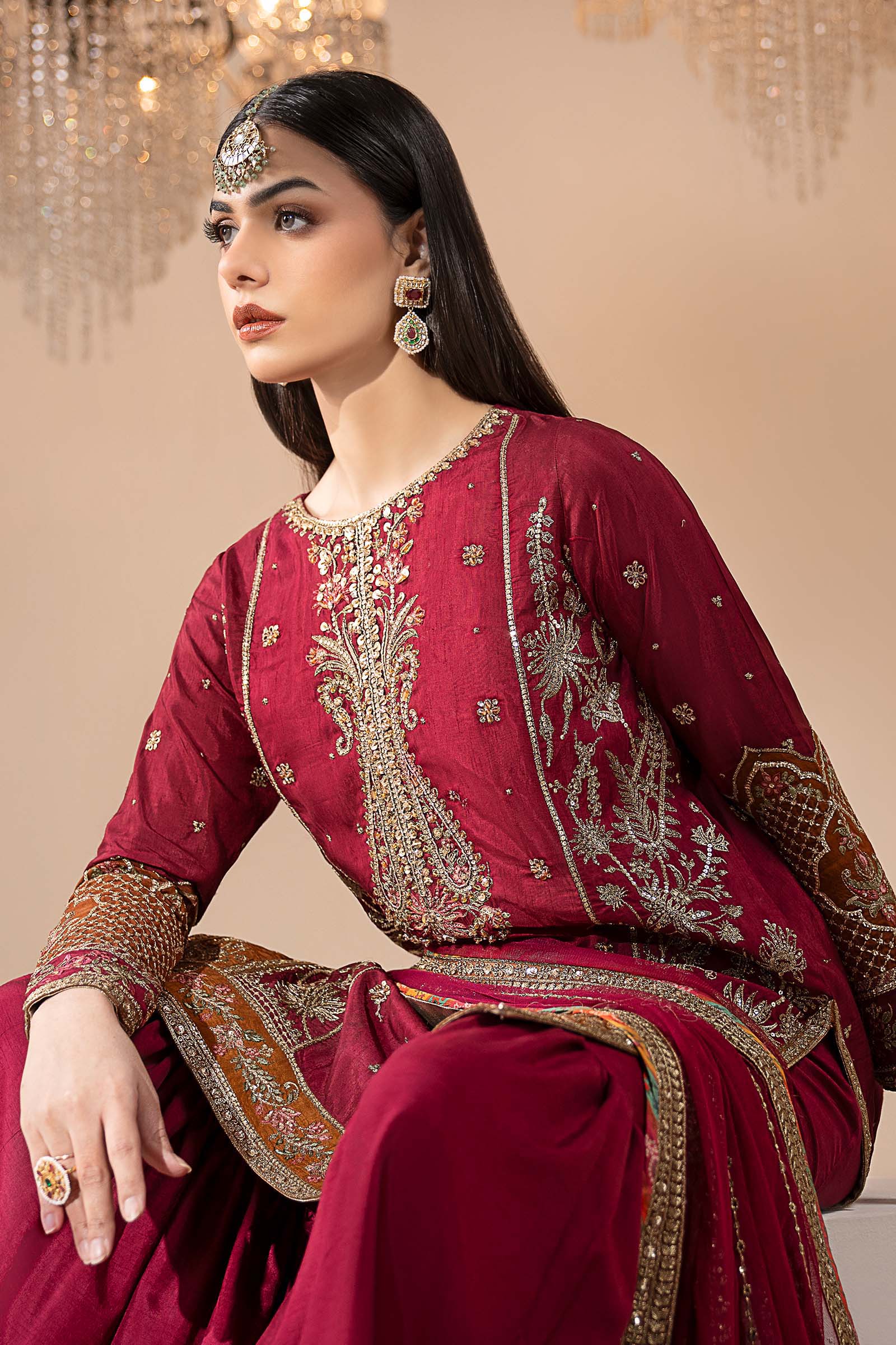 3 Piece Embroidered Raw Silk Suit