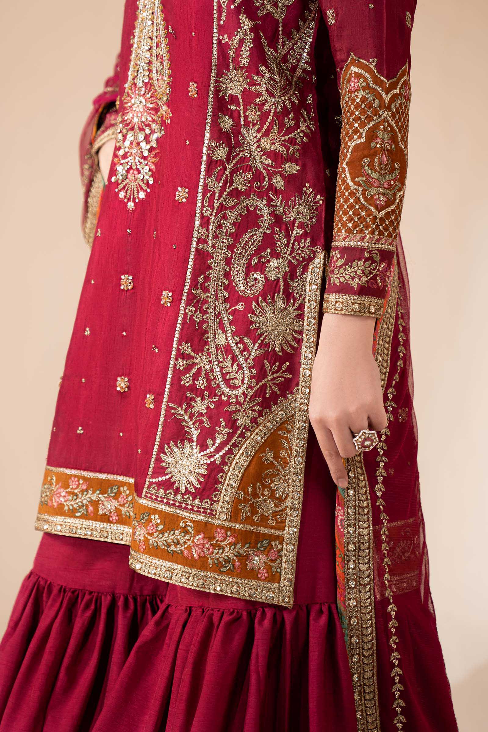 3 Piece Embroidered Raw Silk Suit