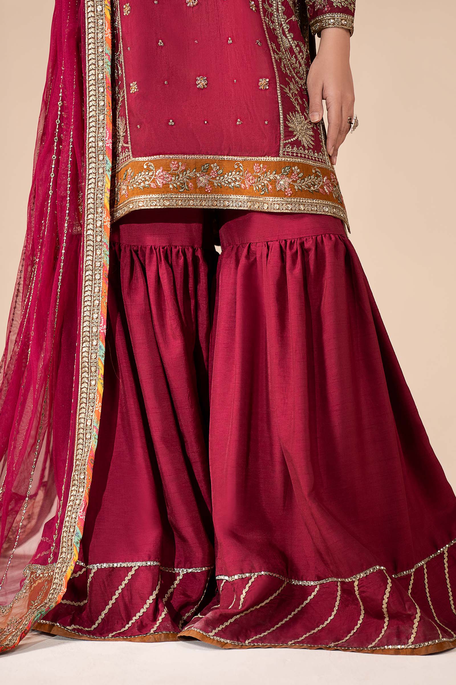 3 Piece Embroidered Raw Silk Suit