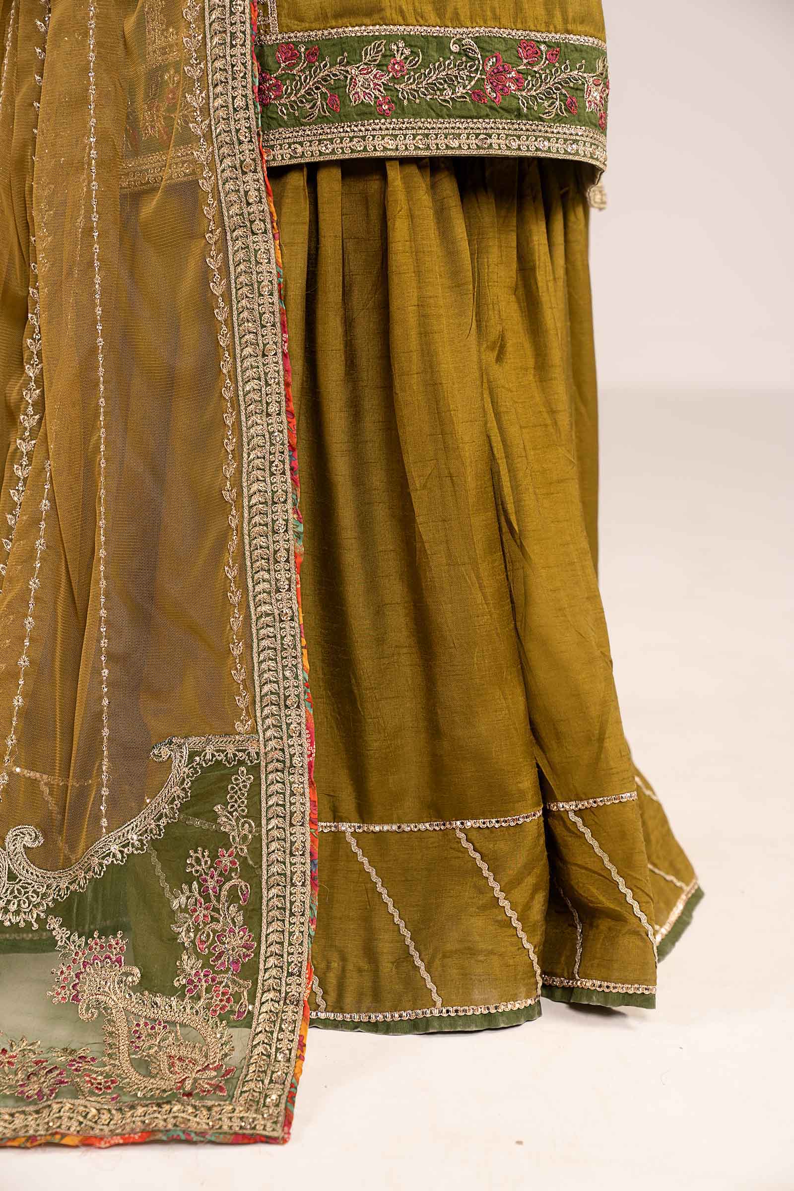 3 Piece Embroidered Raw Silk Suit