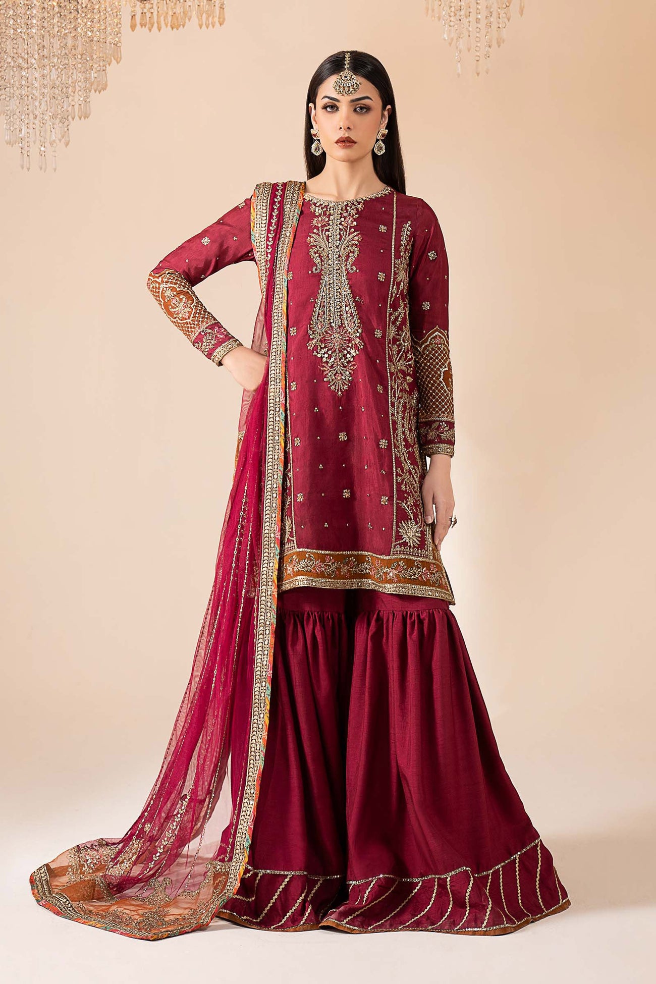 3 Piece Embroidered Raw Silk Suit