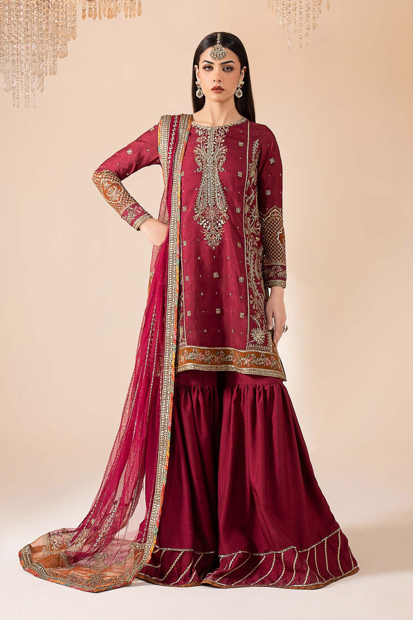 3 Piece Embroidered Raw Silk Suit