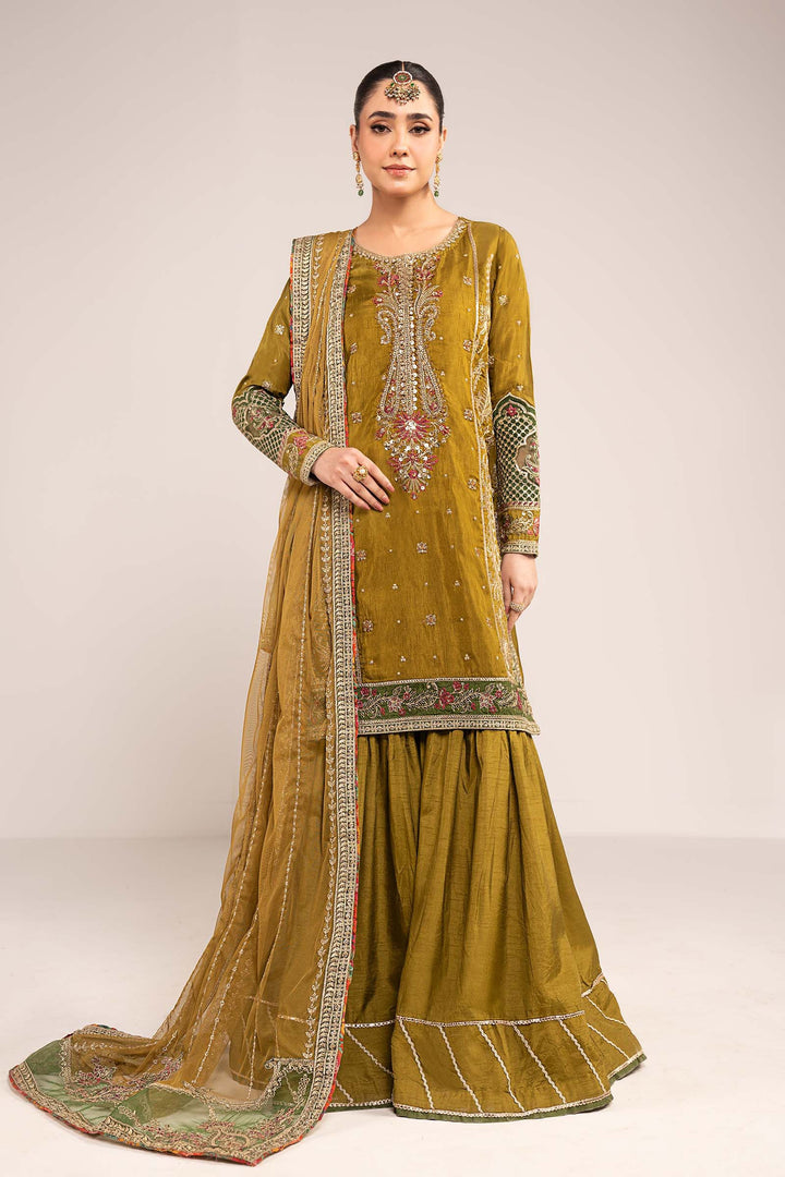 3 Piece Embroidered Raw Silk Suit All Products SFW2510-ESM-OGN