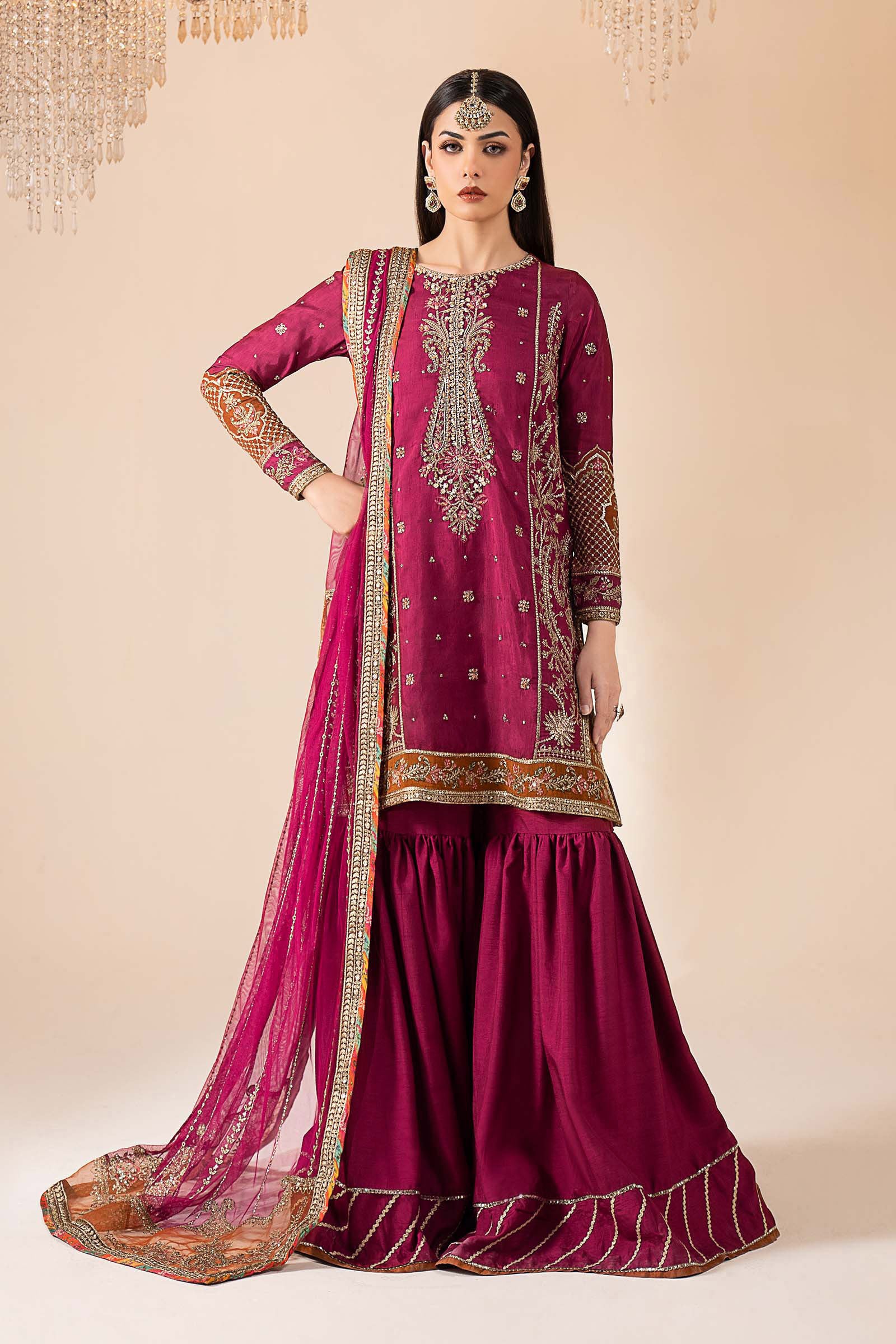 3 Piece Embroidered Raw Silk Suit