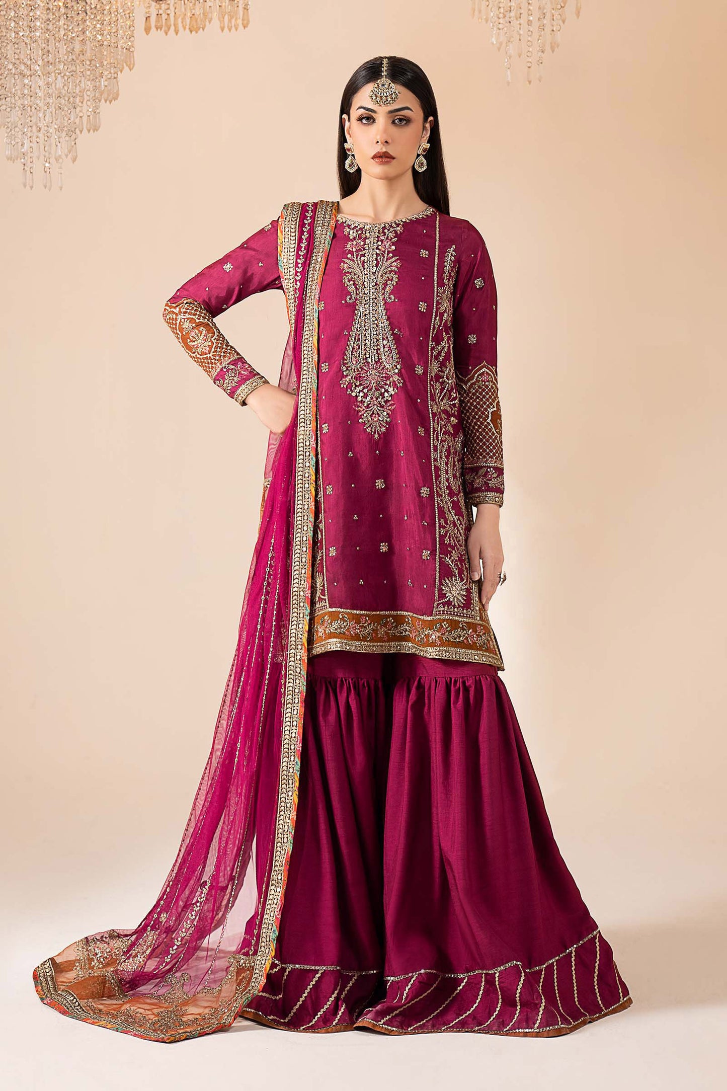 3 Piece Embroidered Raw Silk Suit