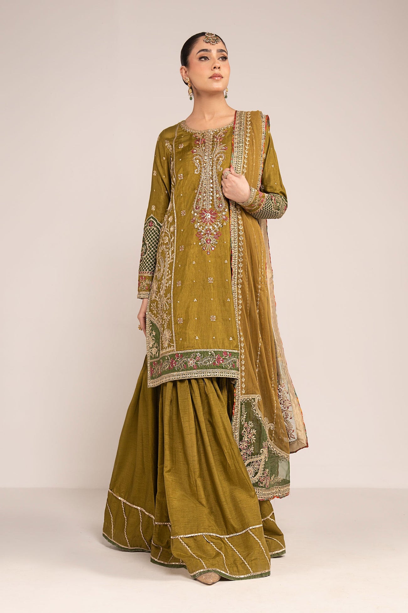 3 Piece Embroidered Raw Silk Suit