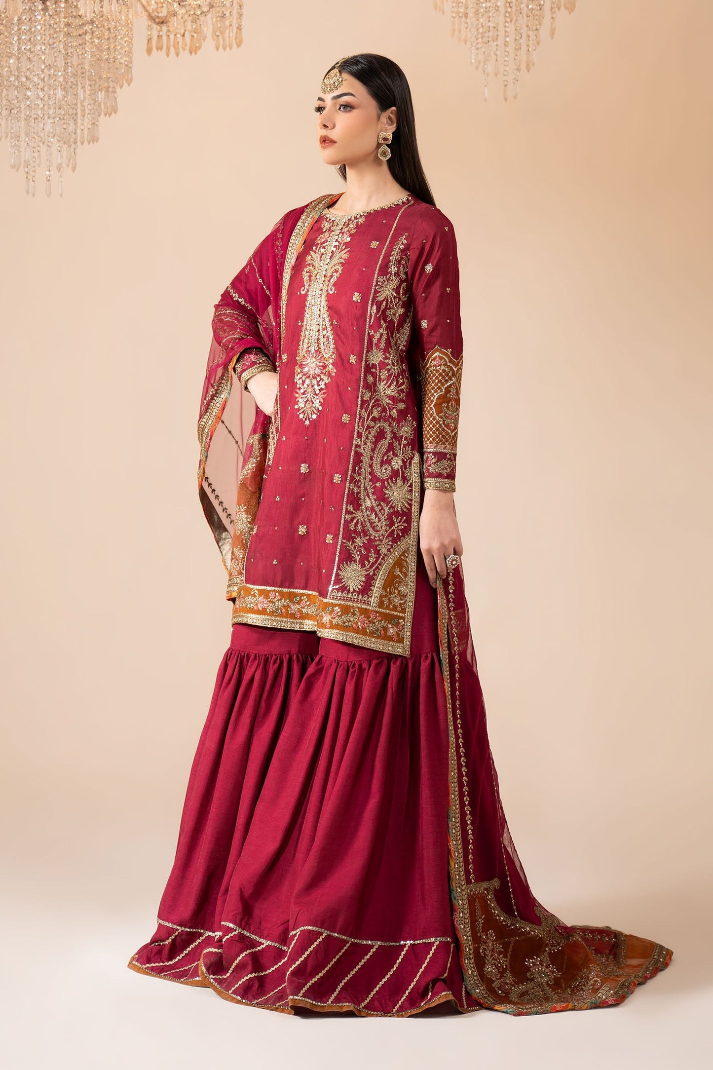 3 Piece Embroidered Raw Silk Suit