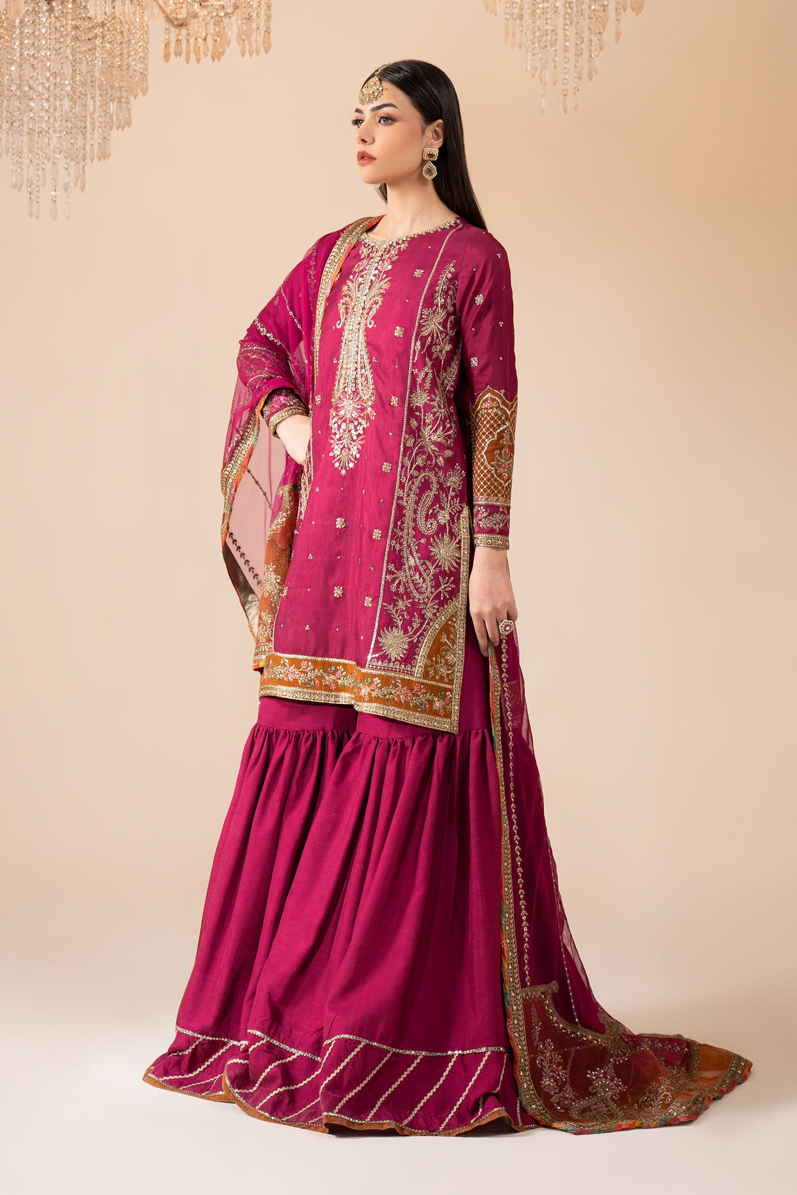 3 Piece Embroidered Raw Silk Suit