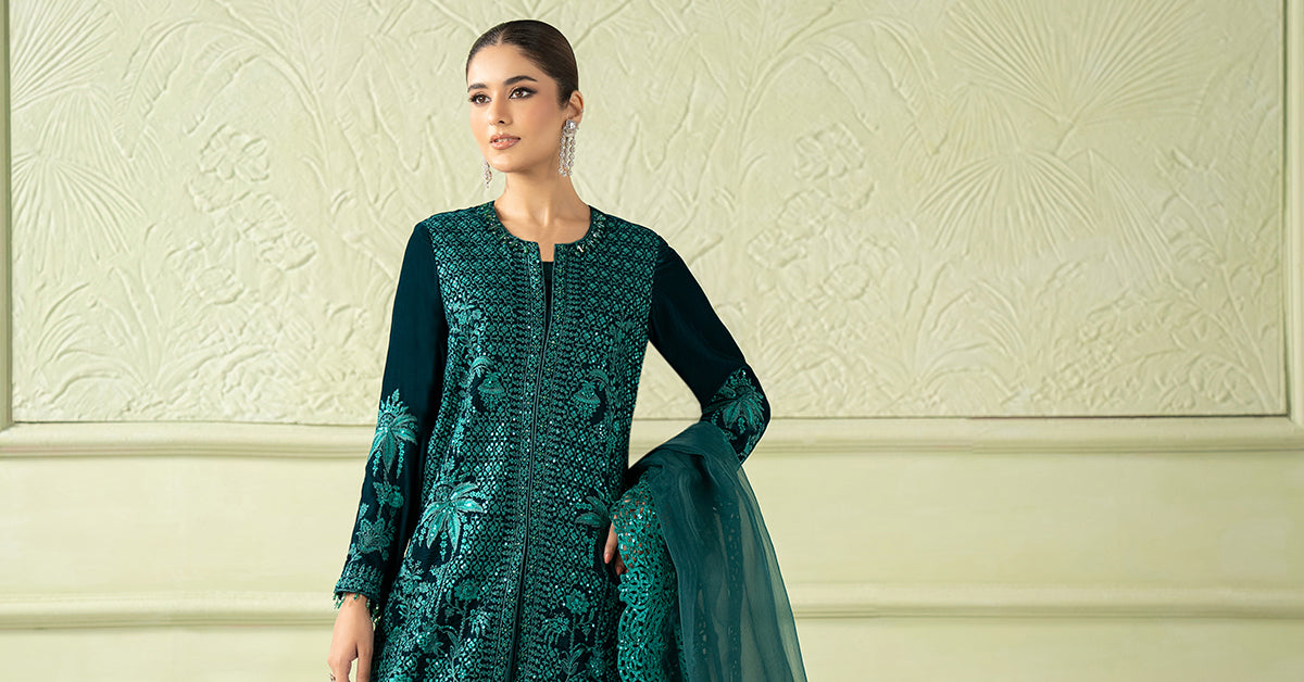 3 Piece Embroidered Velvet Suit