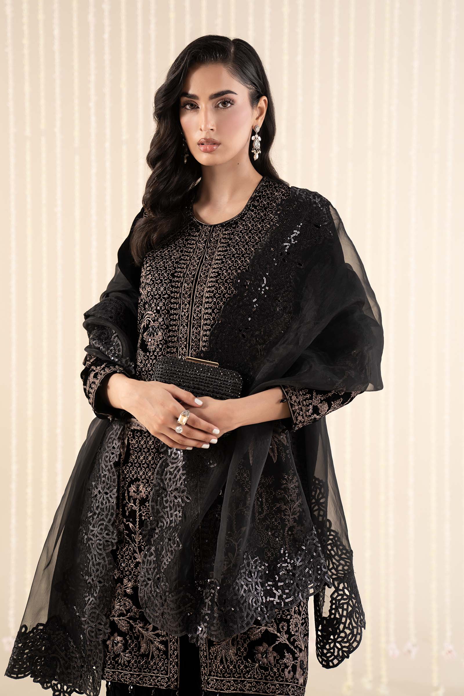 3 Piece Embroidered Velvet Suit