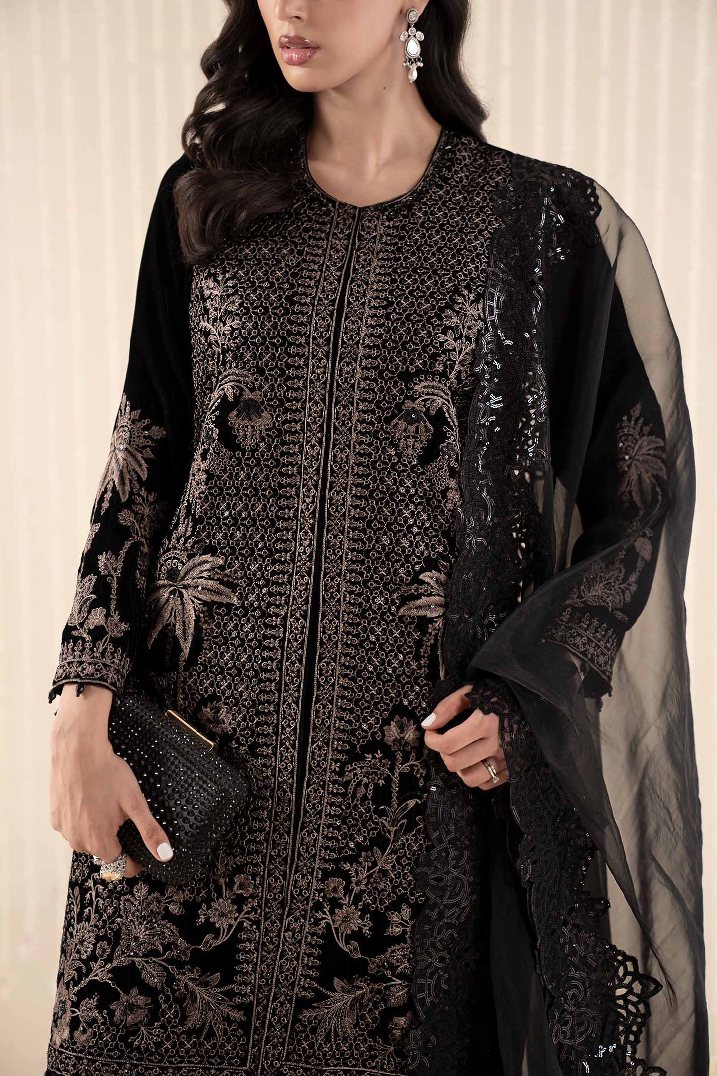 3 Piece Embroidered Velvet Suit