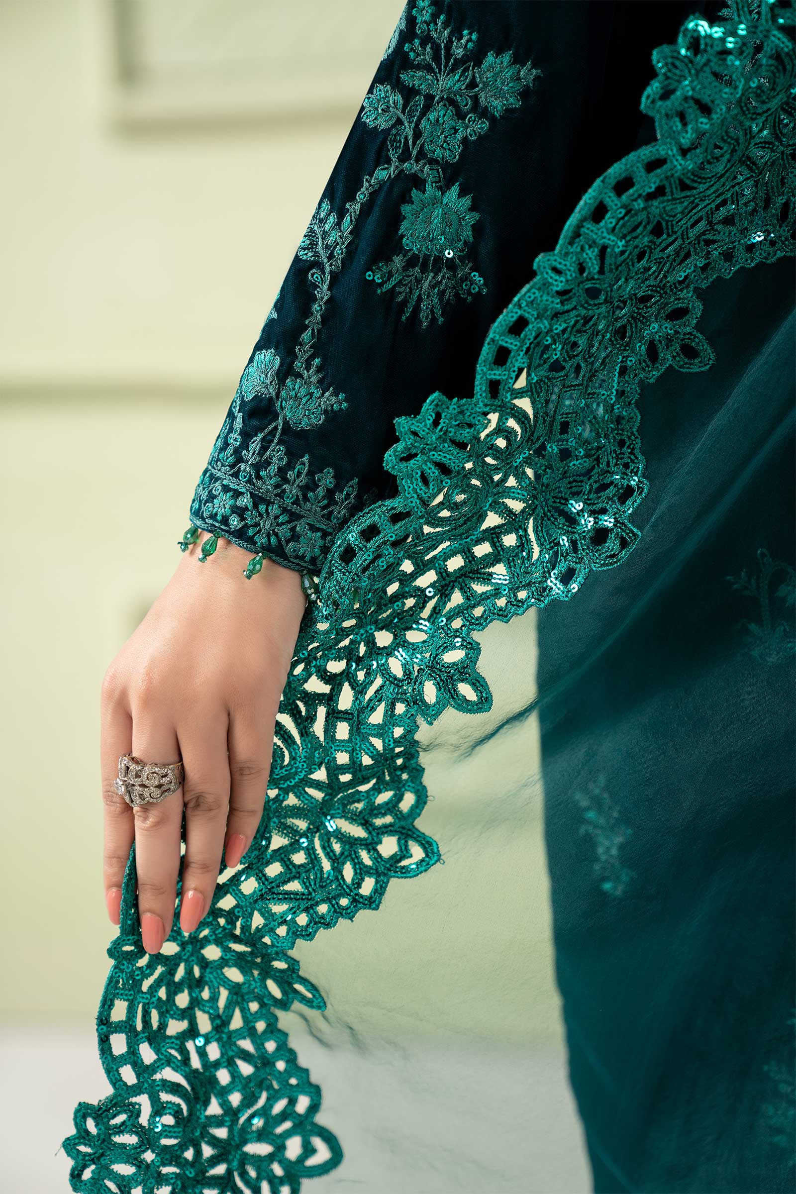 3 Piece Embroidered Velvet Suit