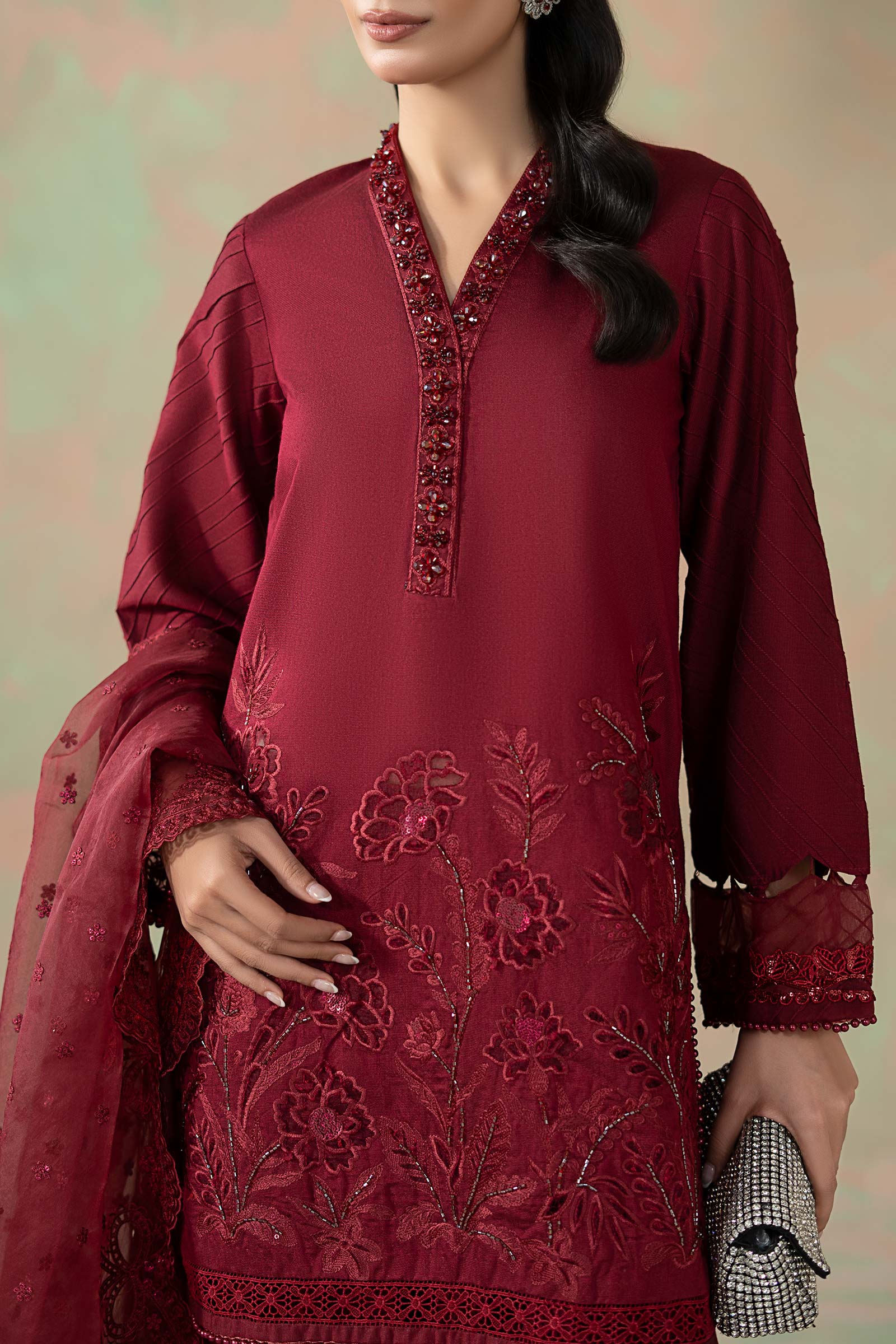 3 Piece Embroidered Silk Net Suit