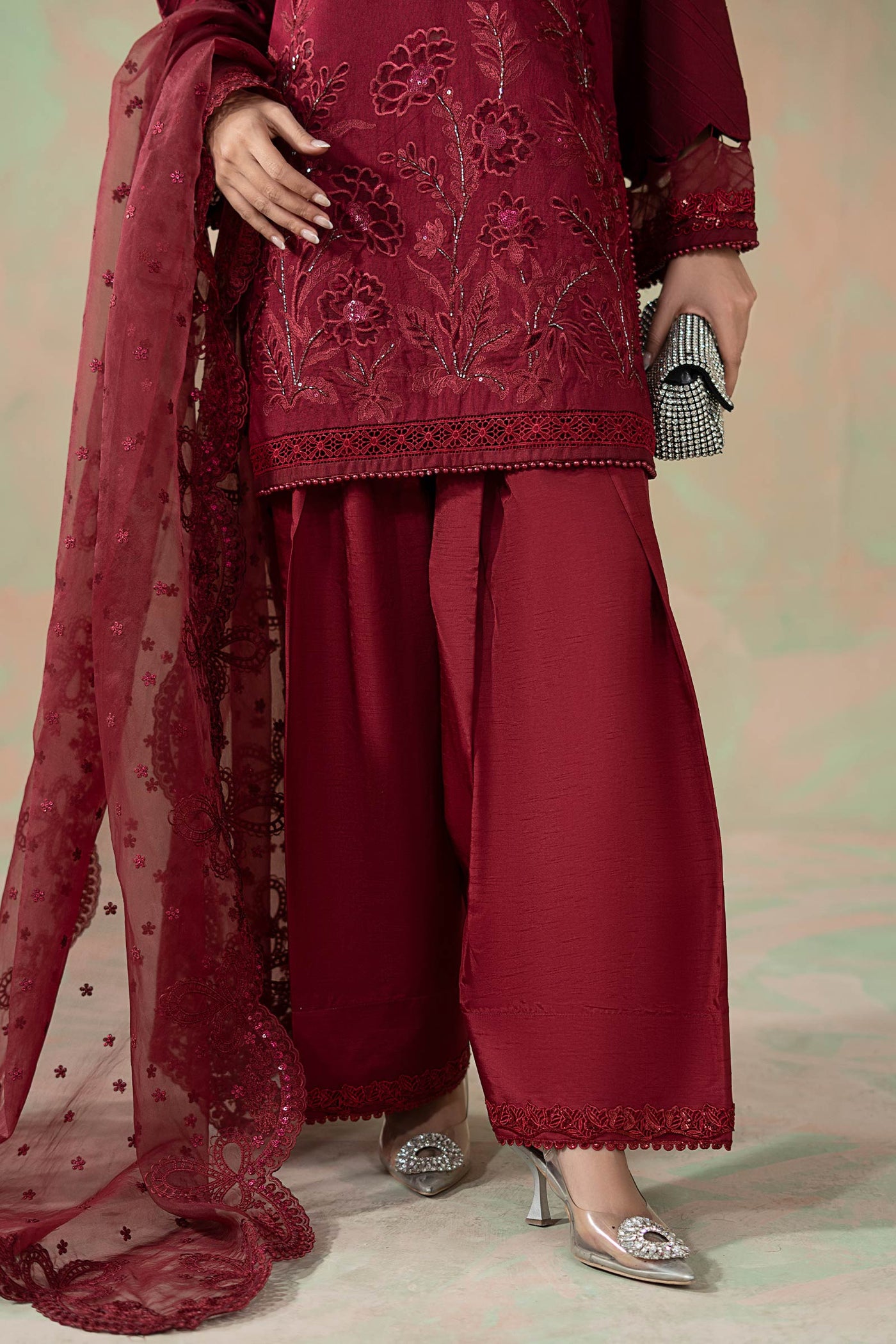 3 Piece Embroidered Silk Net Suit