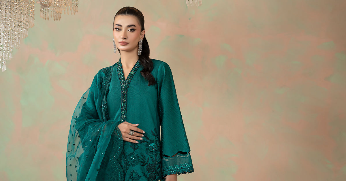 3 Piece Embroidered Silk Net Suit