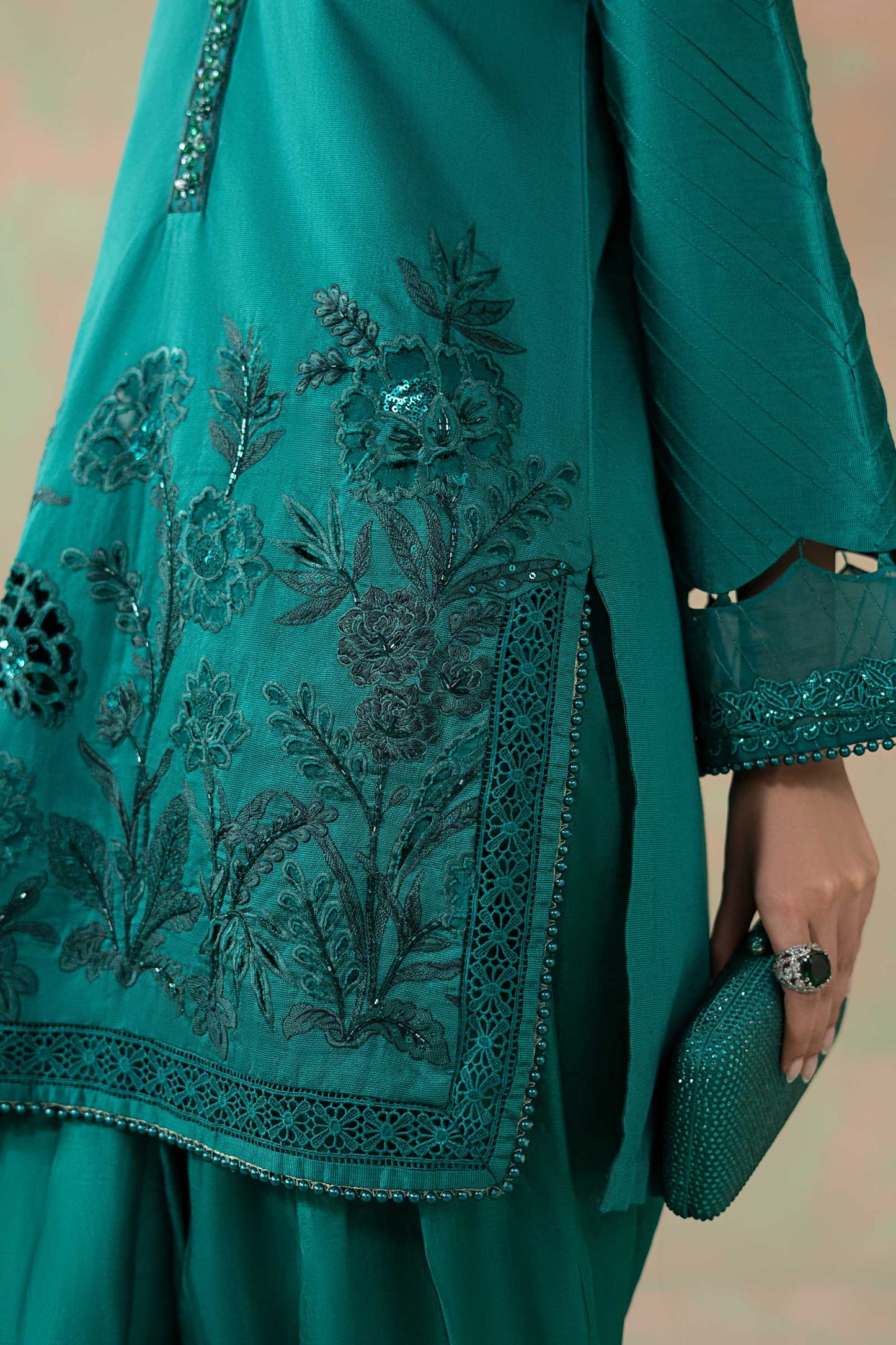 3 Piece Embroidered Silk Net Suit