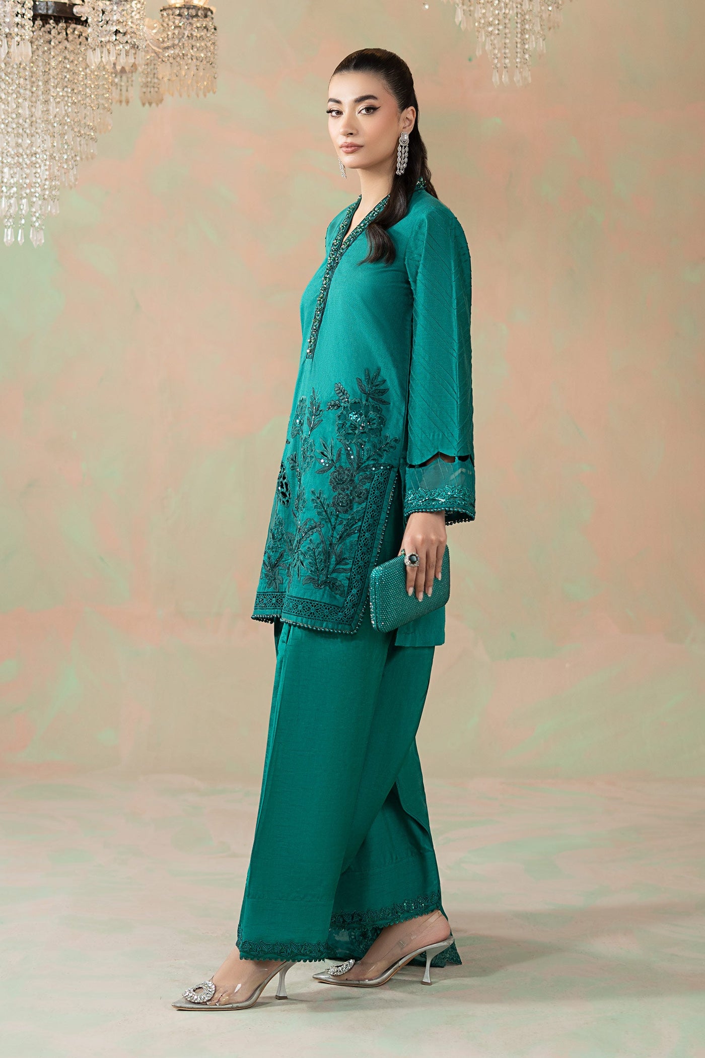 3 Piece Embroidered Silk Net Suit
