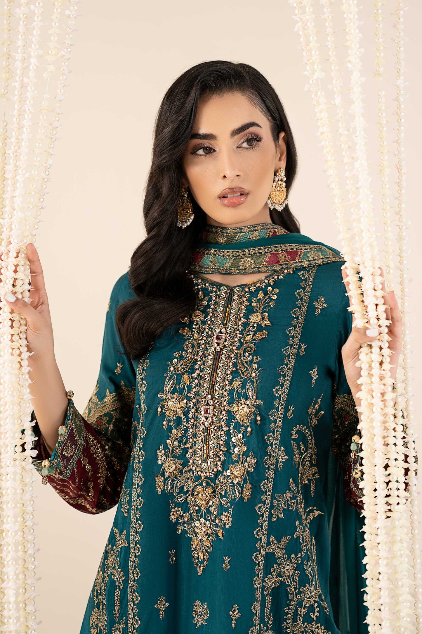 3 Piece Embroidered Raw Silk Suit