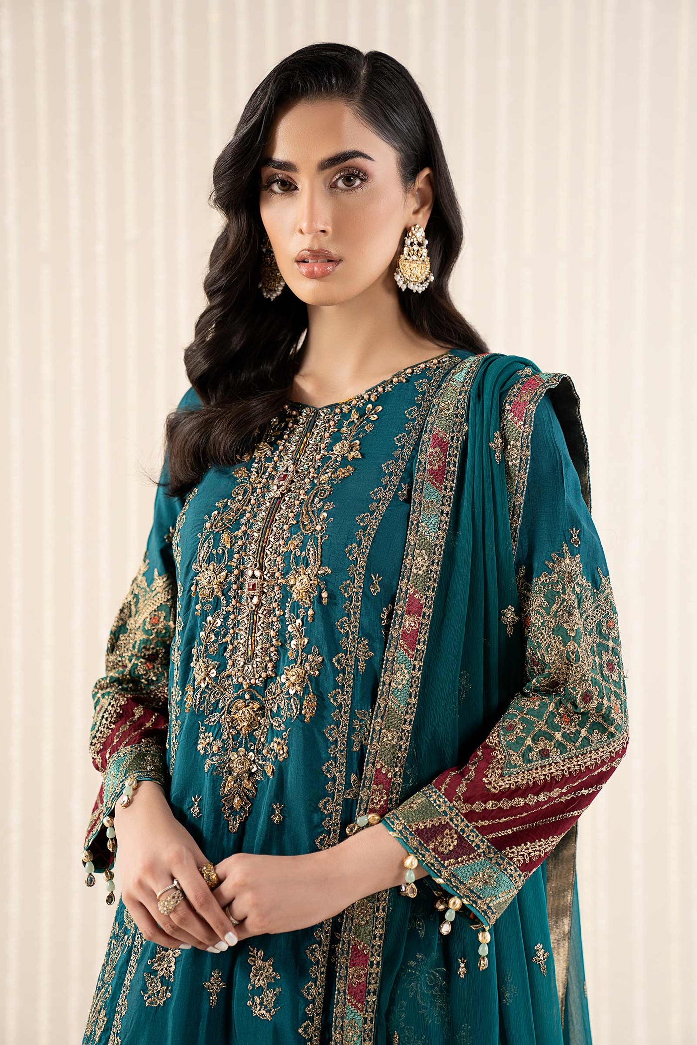 3 Piece Embroidered Raw Silk Suit