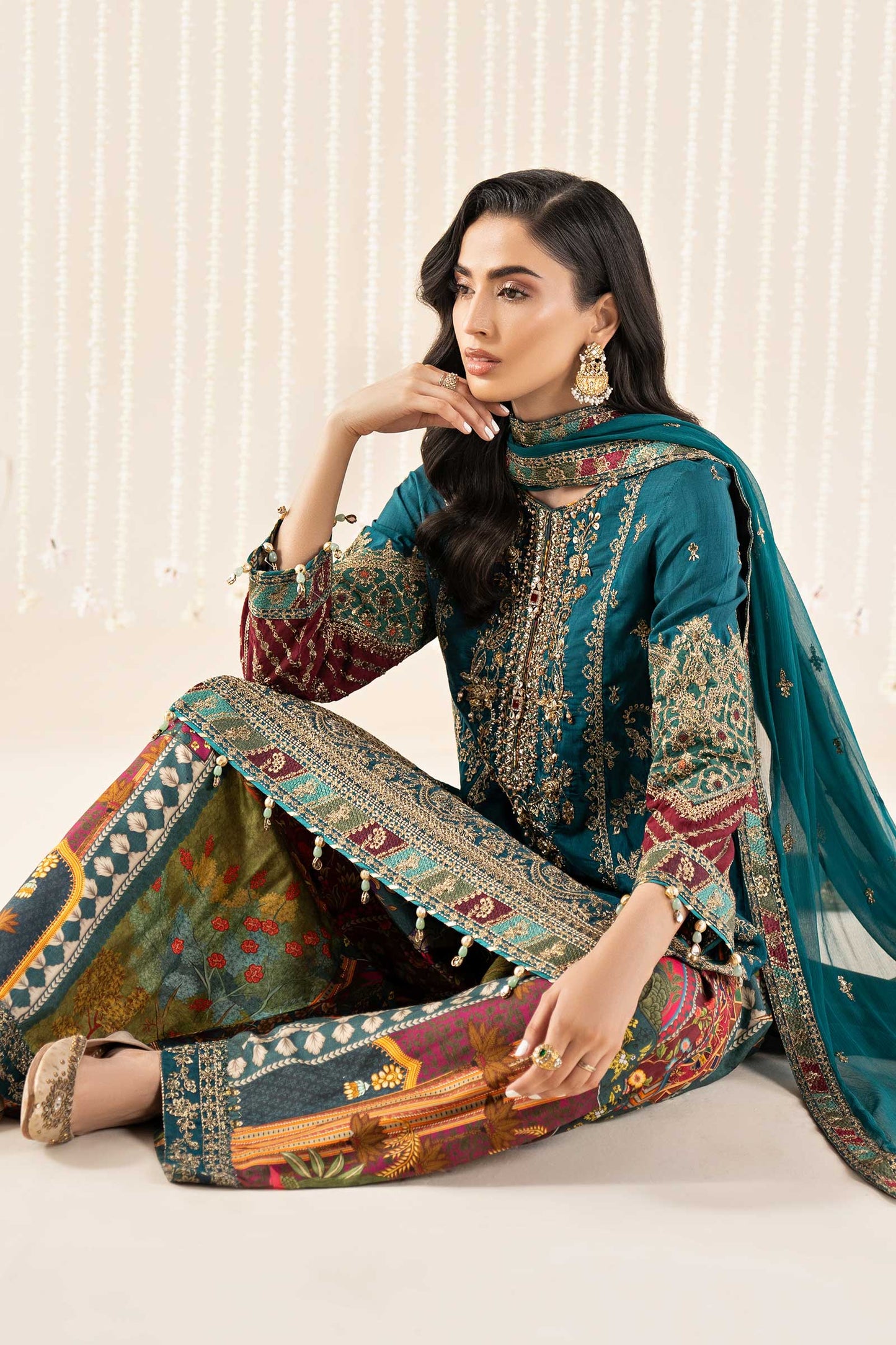 3 Piece Embroidered Raw Silk Suit