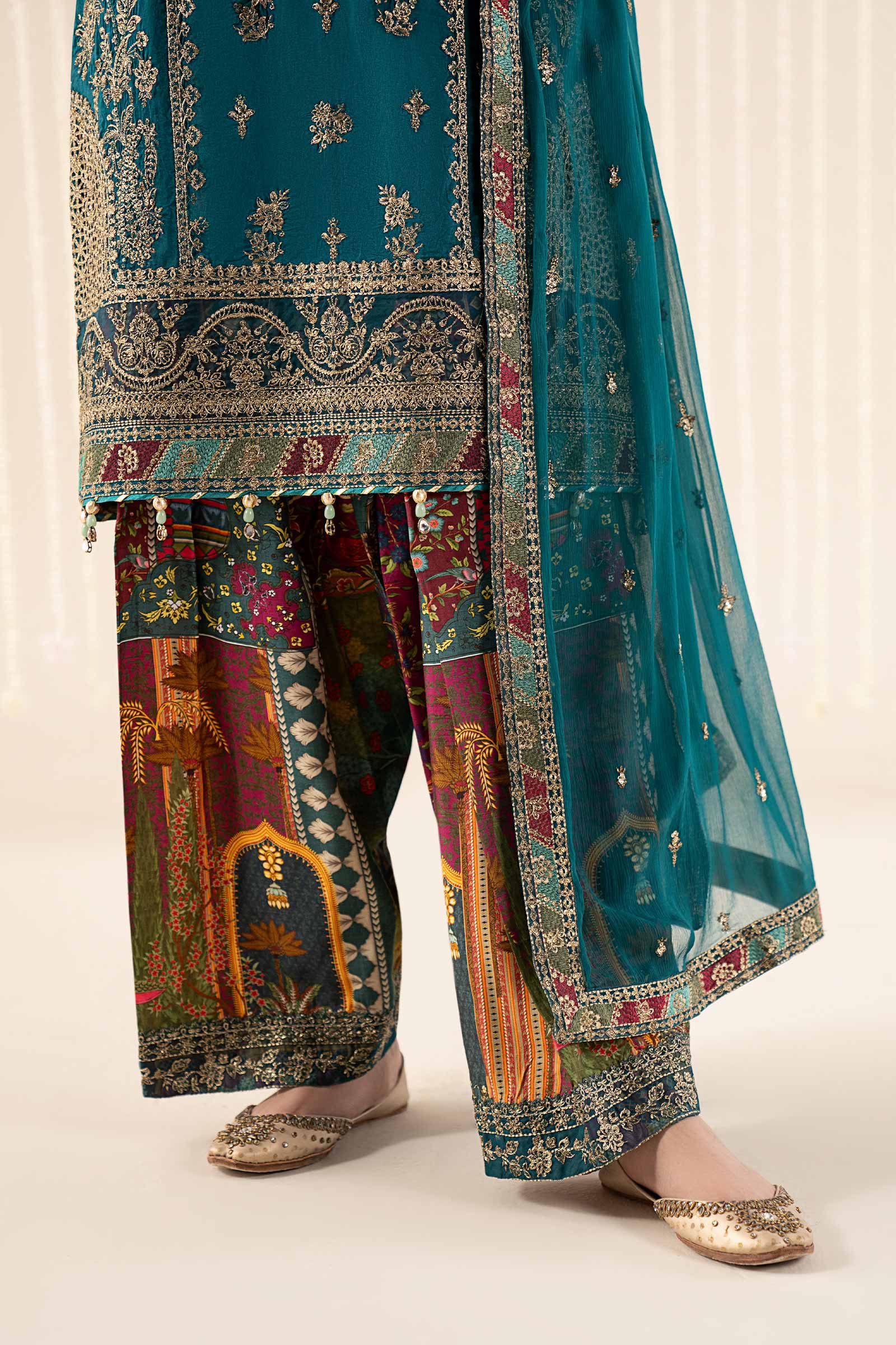 3 Piece Embroidered Raw Silk Suit