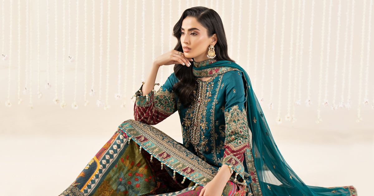 3 Piece Embroidered Raw Silk Suit