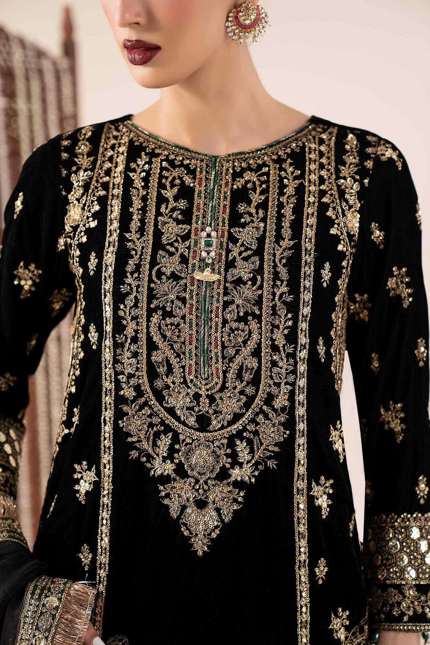 3 Piece Embroidered Velvet Suit