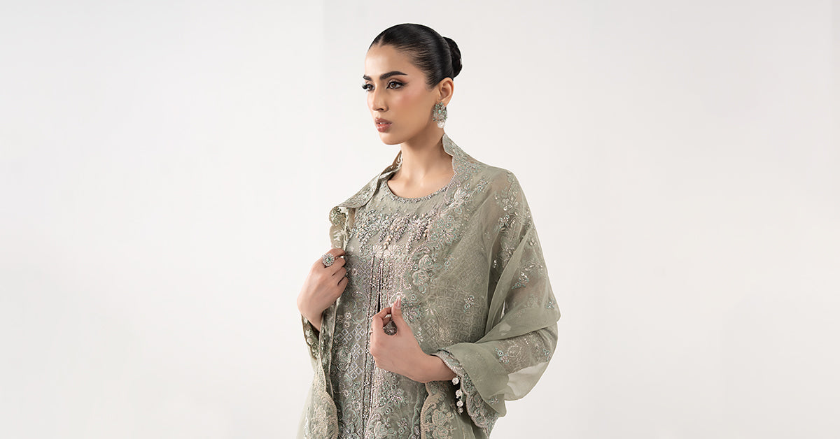 3 Piece Embroidered Net Suit