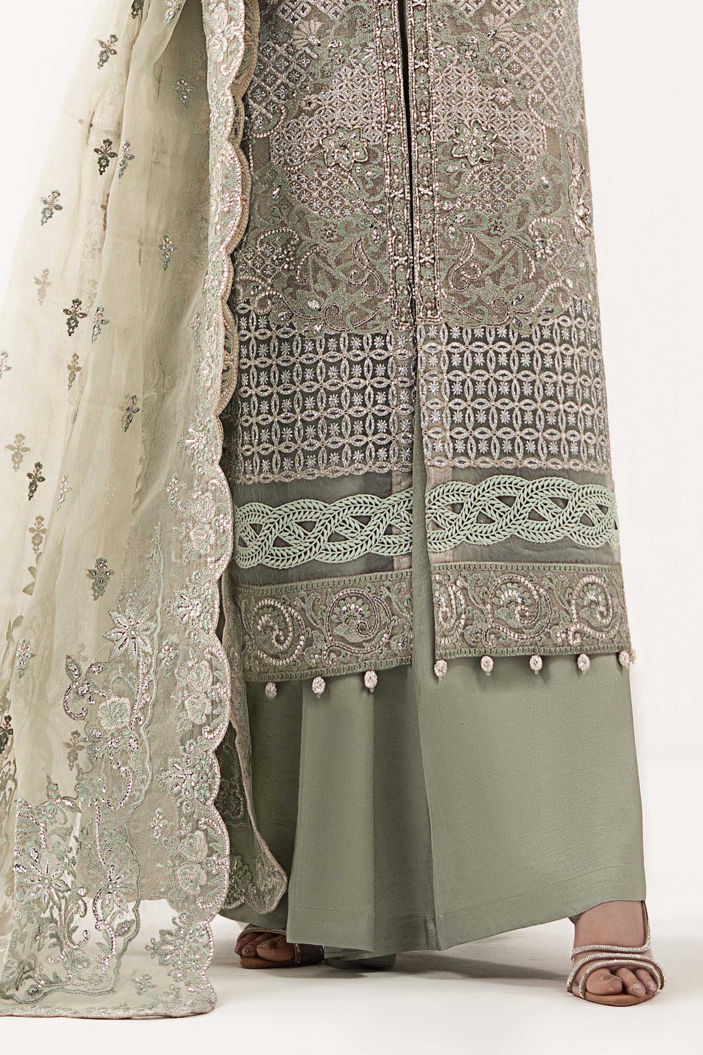 3 Piece Embroidered Net Suit