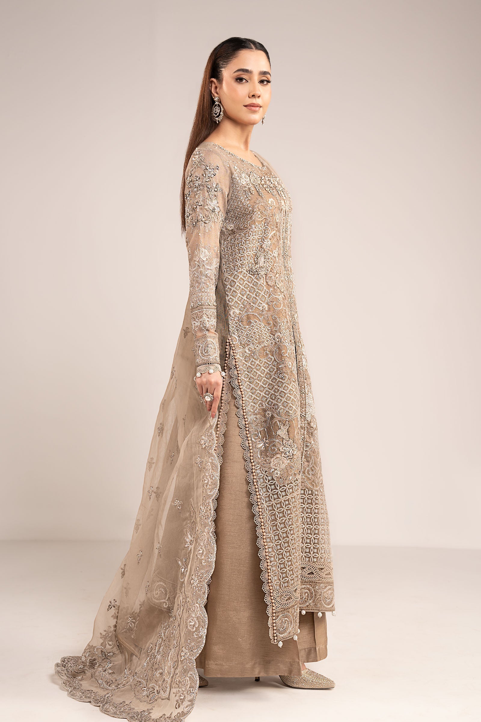 3 Piece Embroidered Net Suit