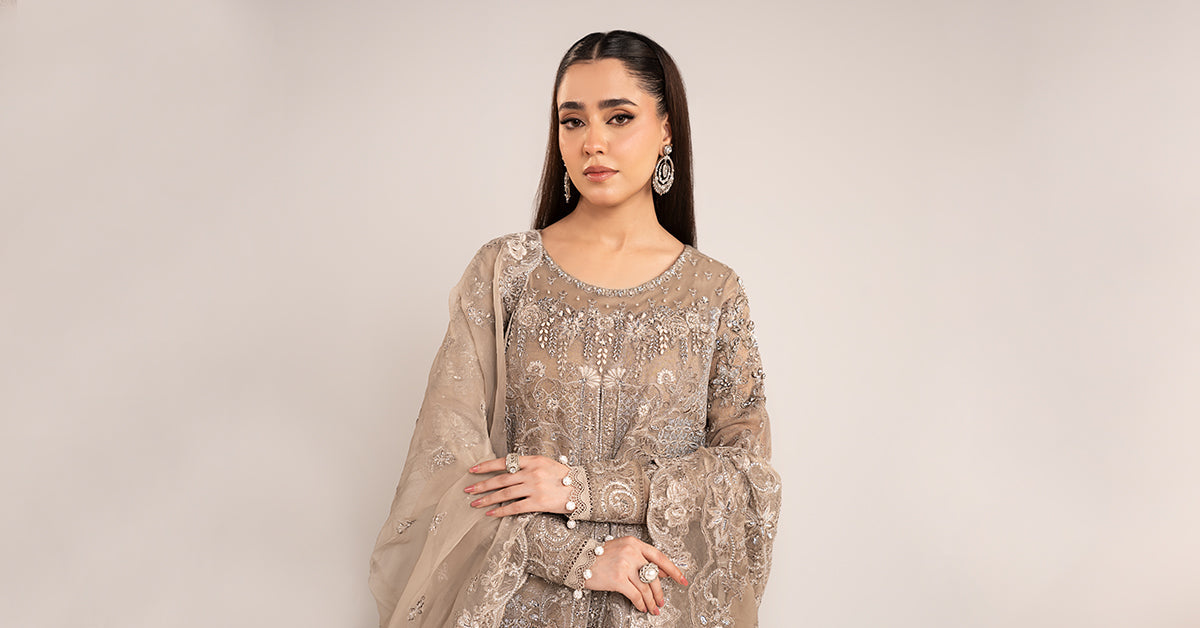 3 Piece Embroidered Net Suit