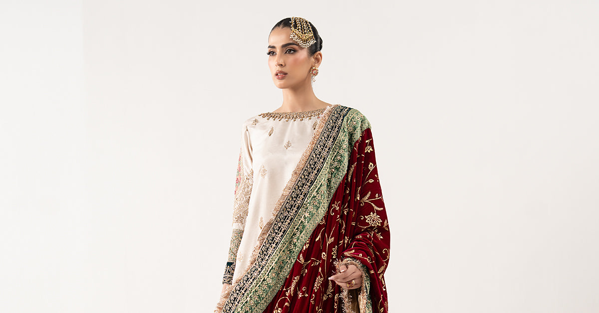 3 Piece Embroidered Raw Silk Suit