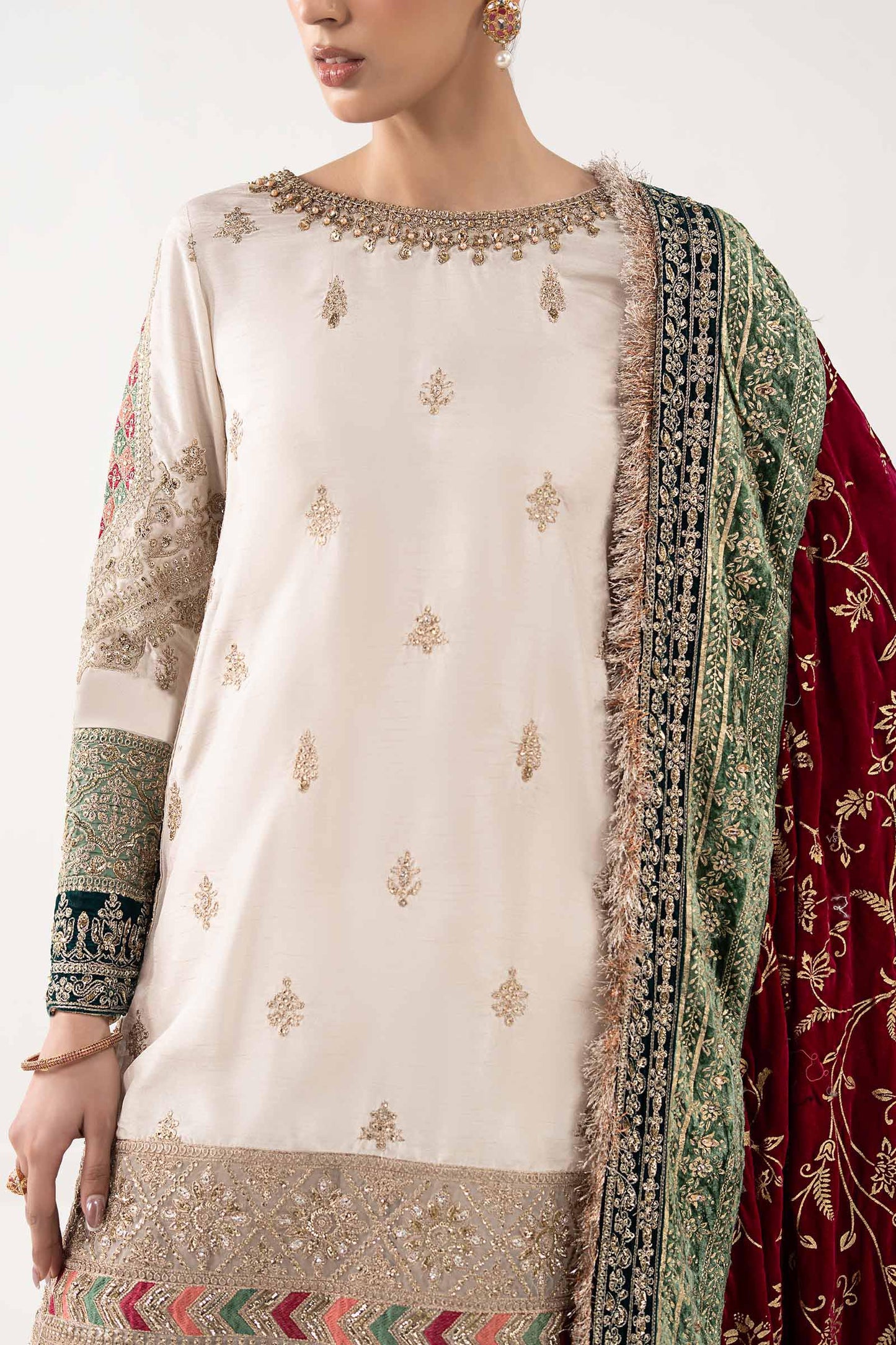 3 Piece Embroidered Raw Silk Suit