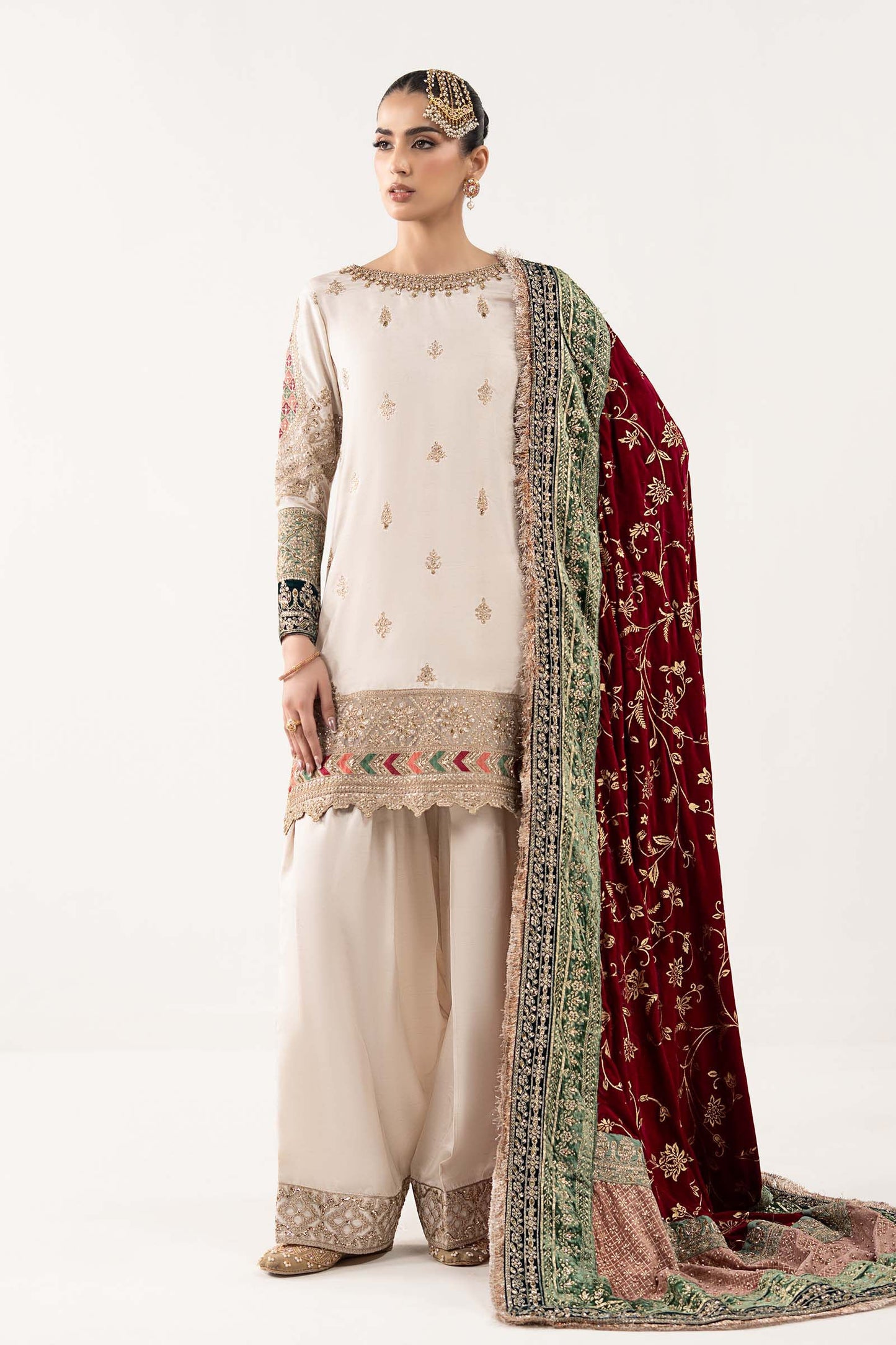 3 Piece Embroidered Raw Silk Suit
