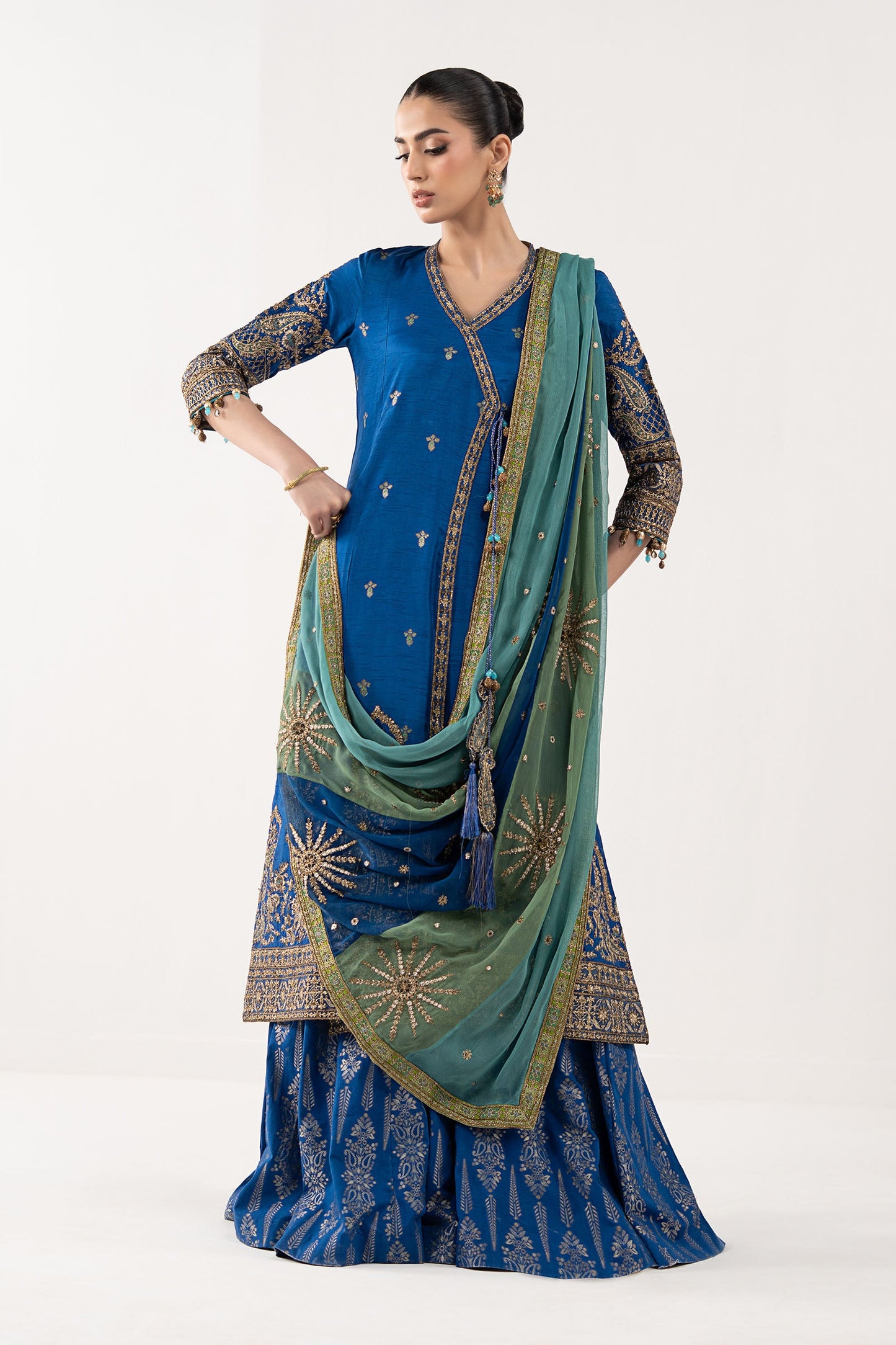 3 Piece Embroidered Raw Silk Suit
