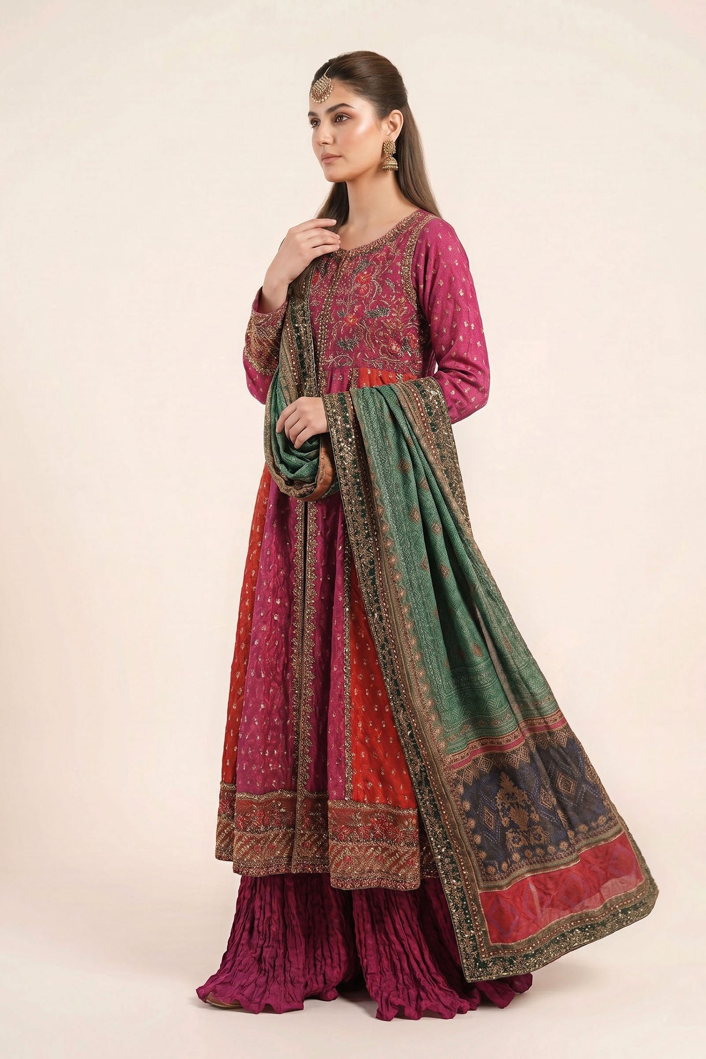 3 Piece Embroidered Silk Lurex Jacquard Suit