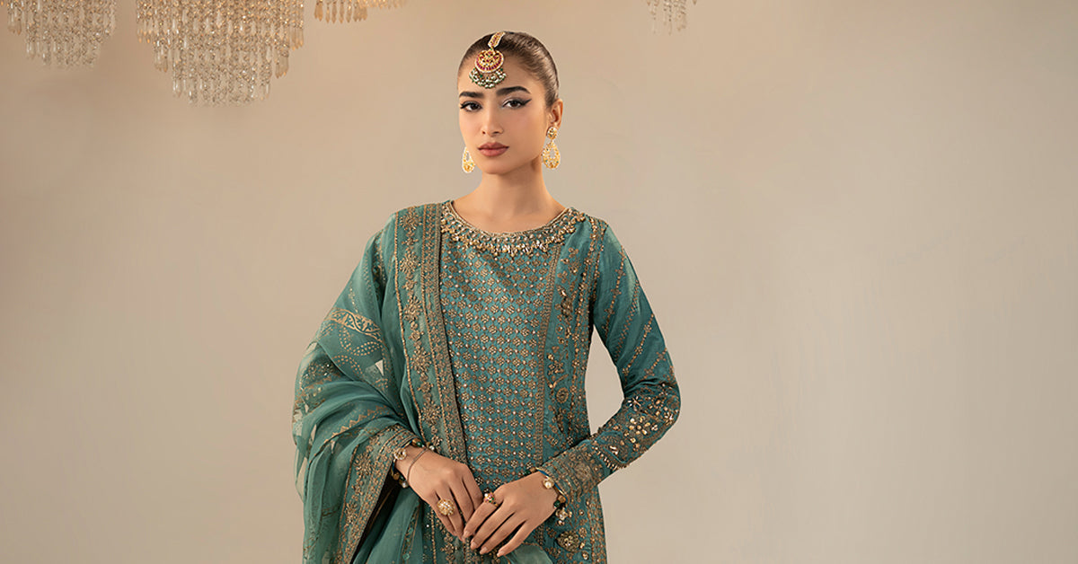3 Piece Embroidered Raw Silk Suit