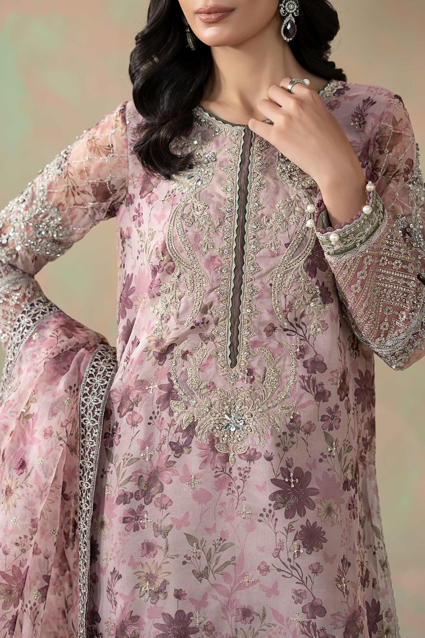 3 Piece Embroidered Organza Suit