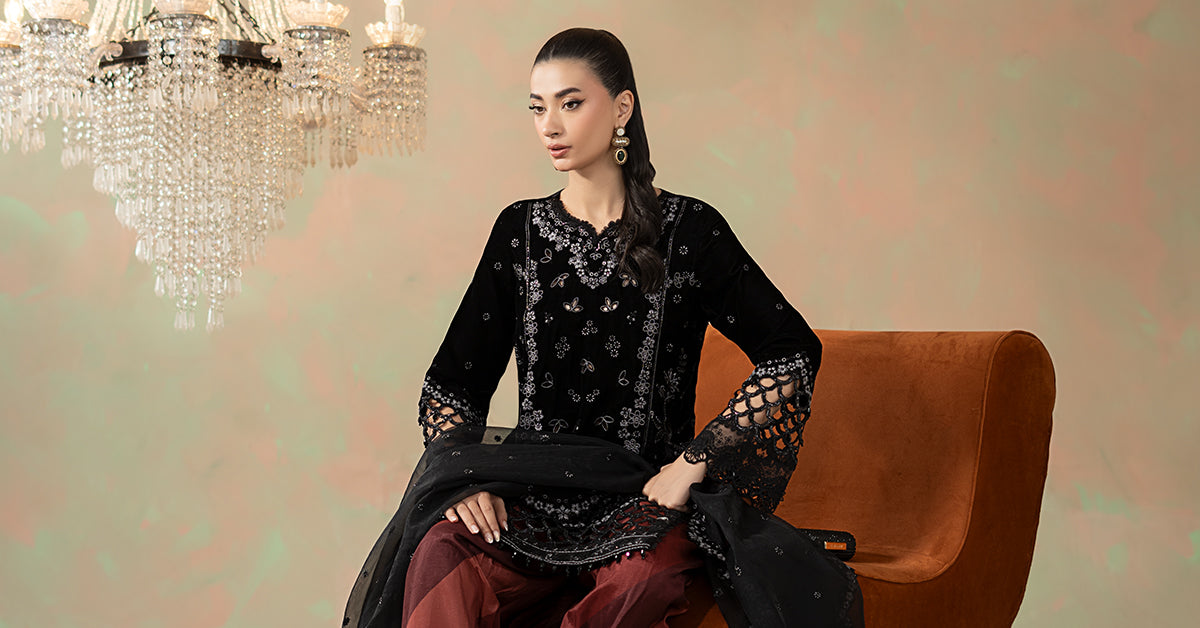 3 Piece Embroidered Velvet Suit