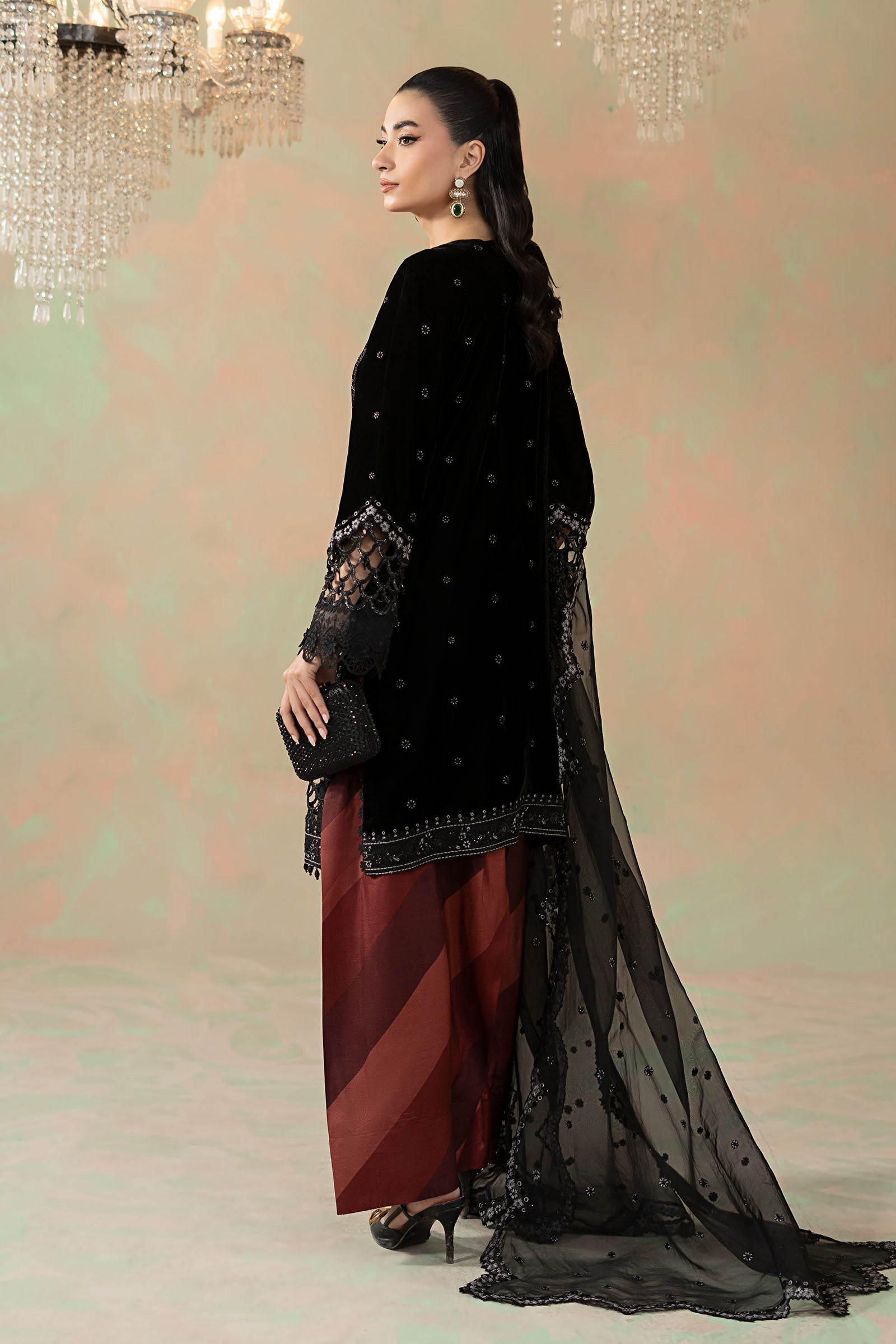 3 Piece Embroidered Velvet Suit