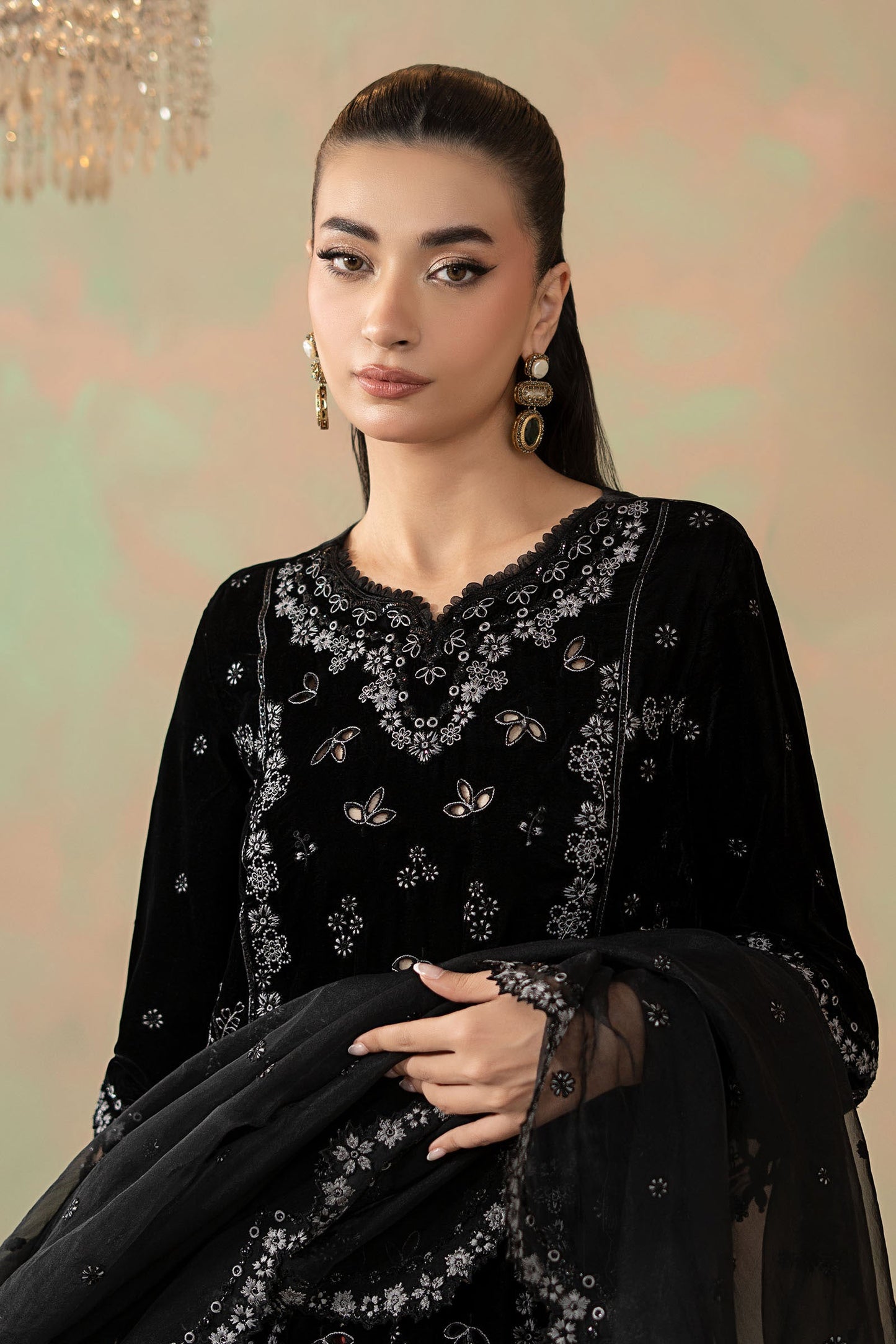 3 Piece Embroidered Velvet Suit