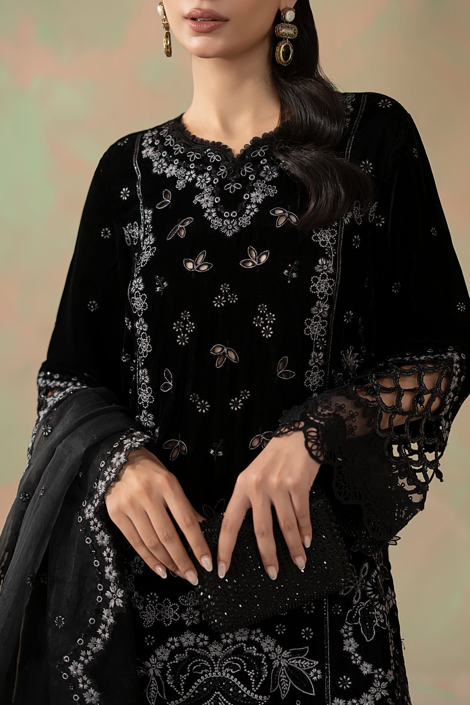 3 Piece Embroidered Velvet Suit