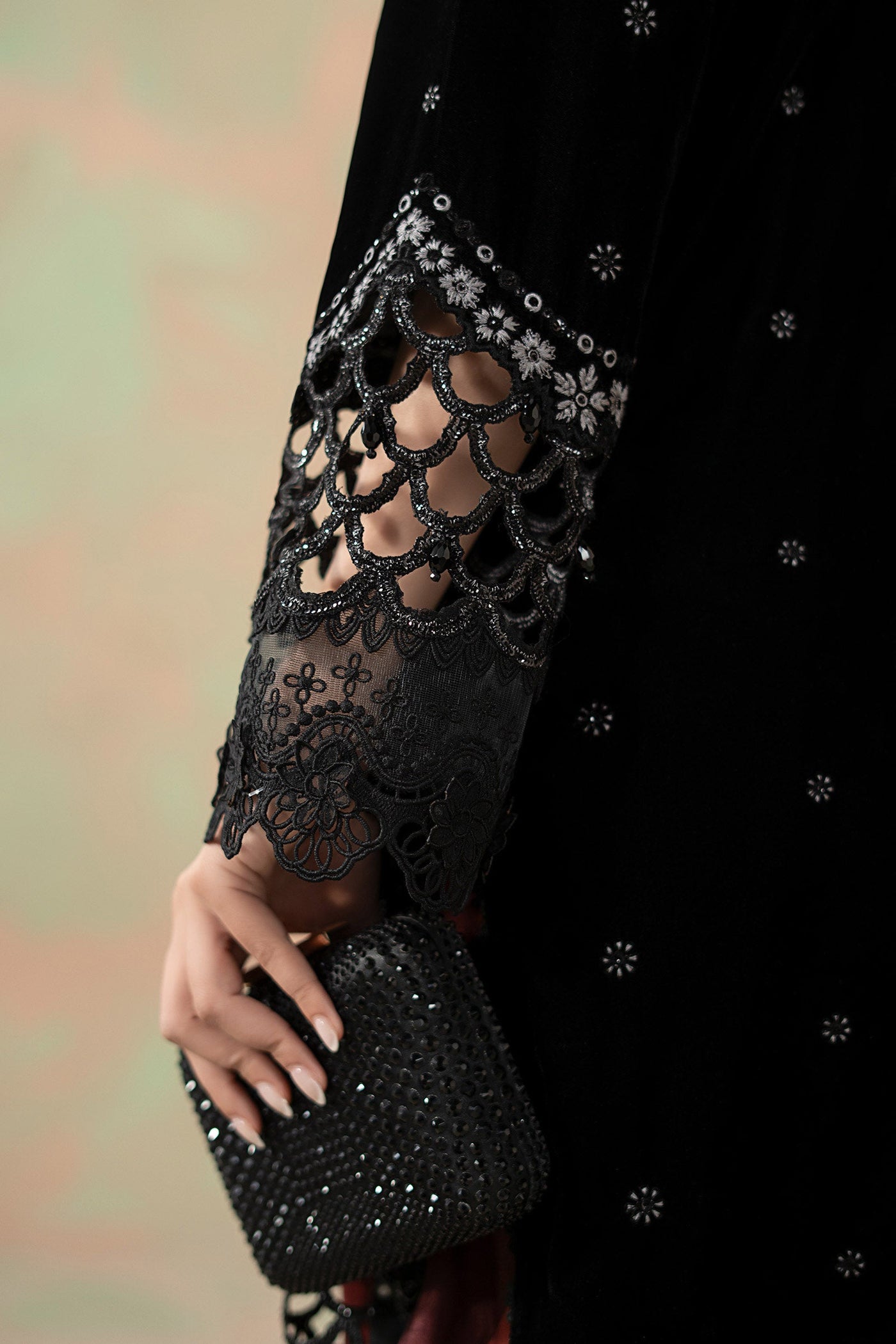 3 Piece Embroidered Velvet Suit