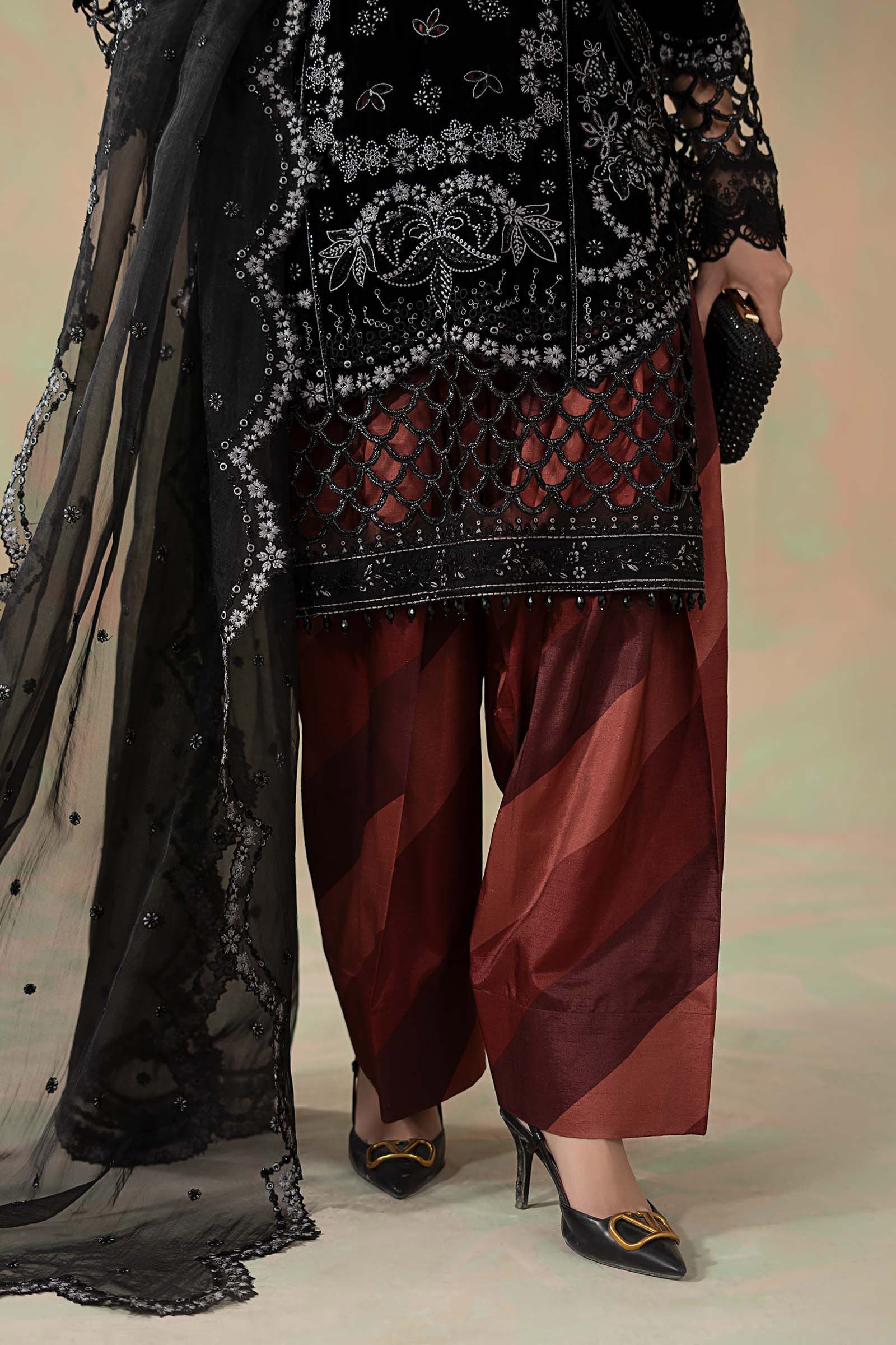 3 Piece Embroidered Velvet Suit