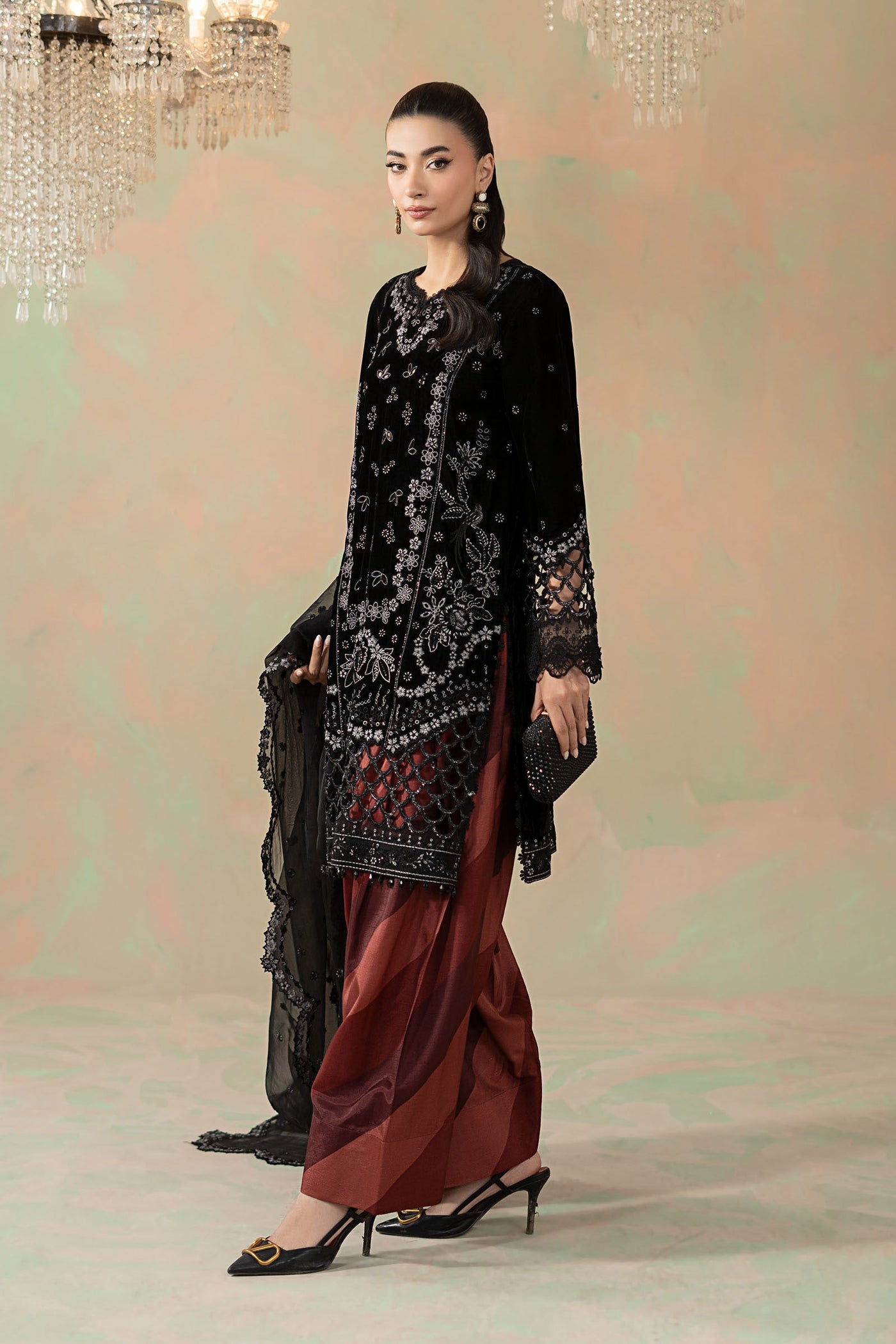 3 Piece Embroidered Velvet Suit